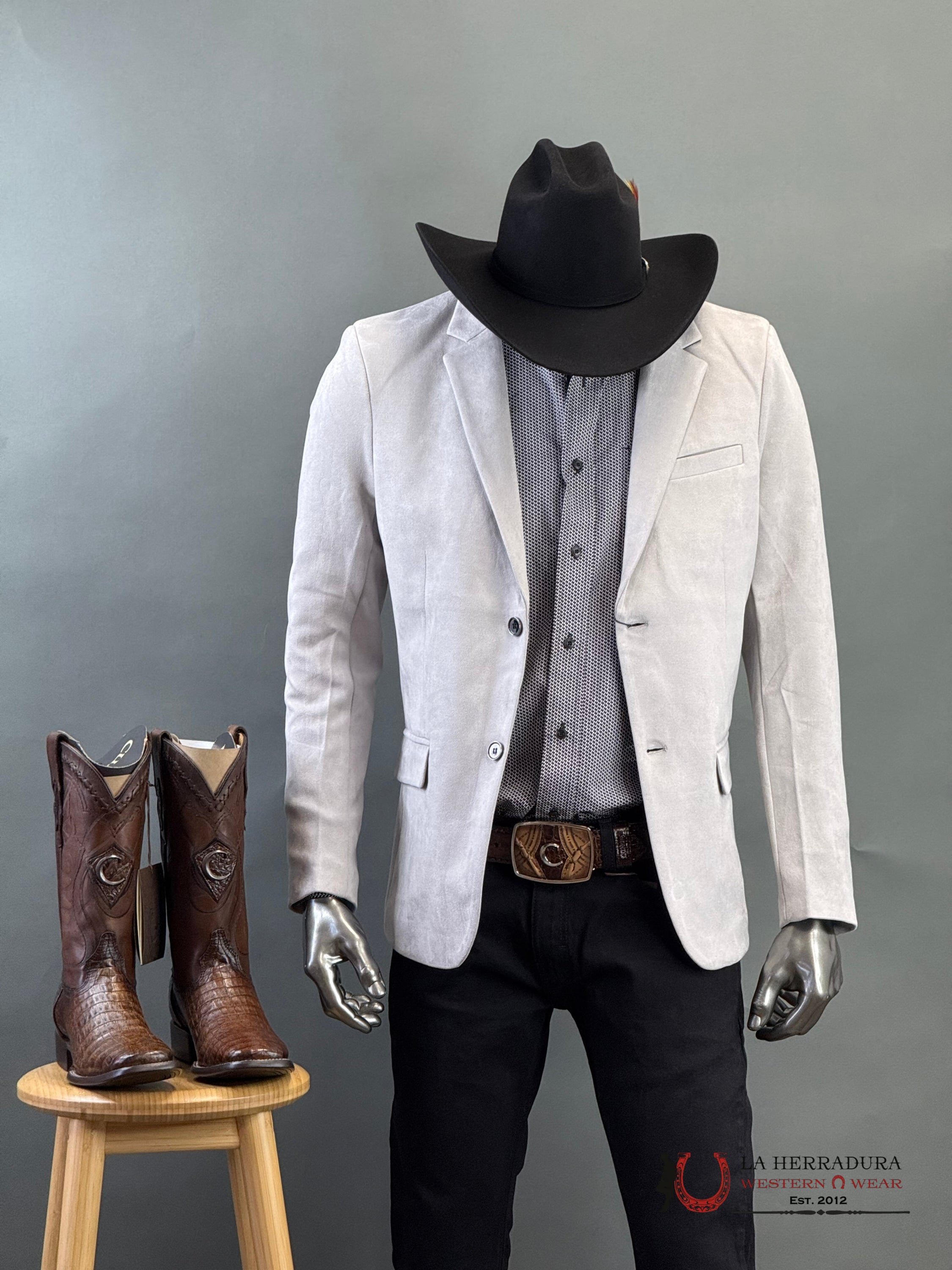 Platini Grey Gamuza Suede Blazer- Blz10537 Ropa Hombres