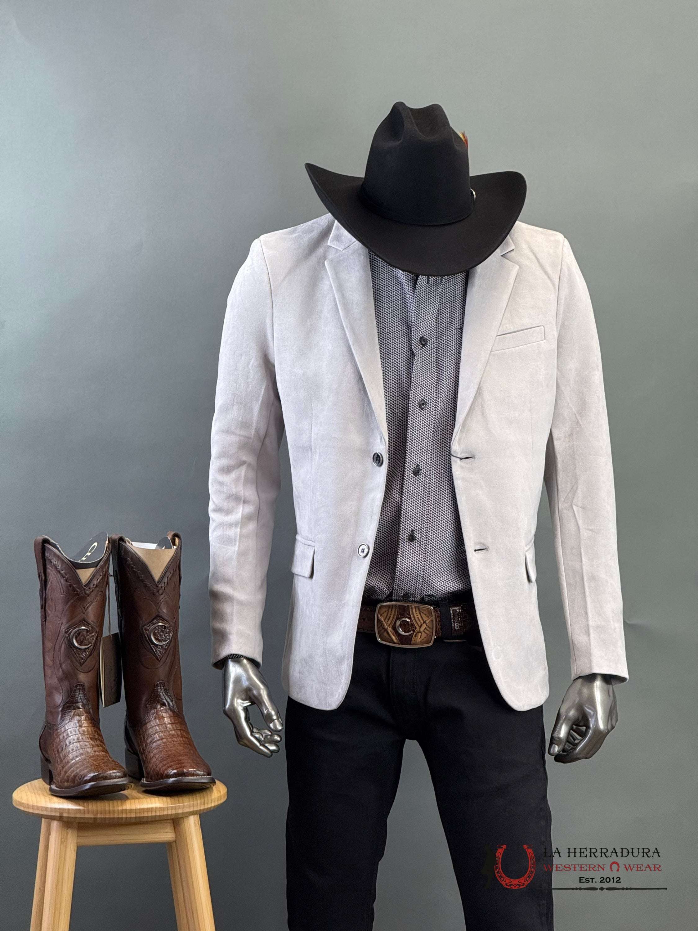 Platini Grey Gamuza Suede Blazer- Blz10537 Ropa Hombres