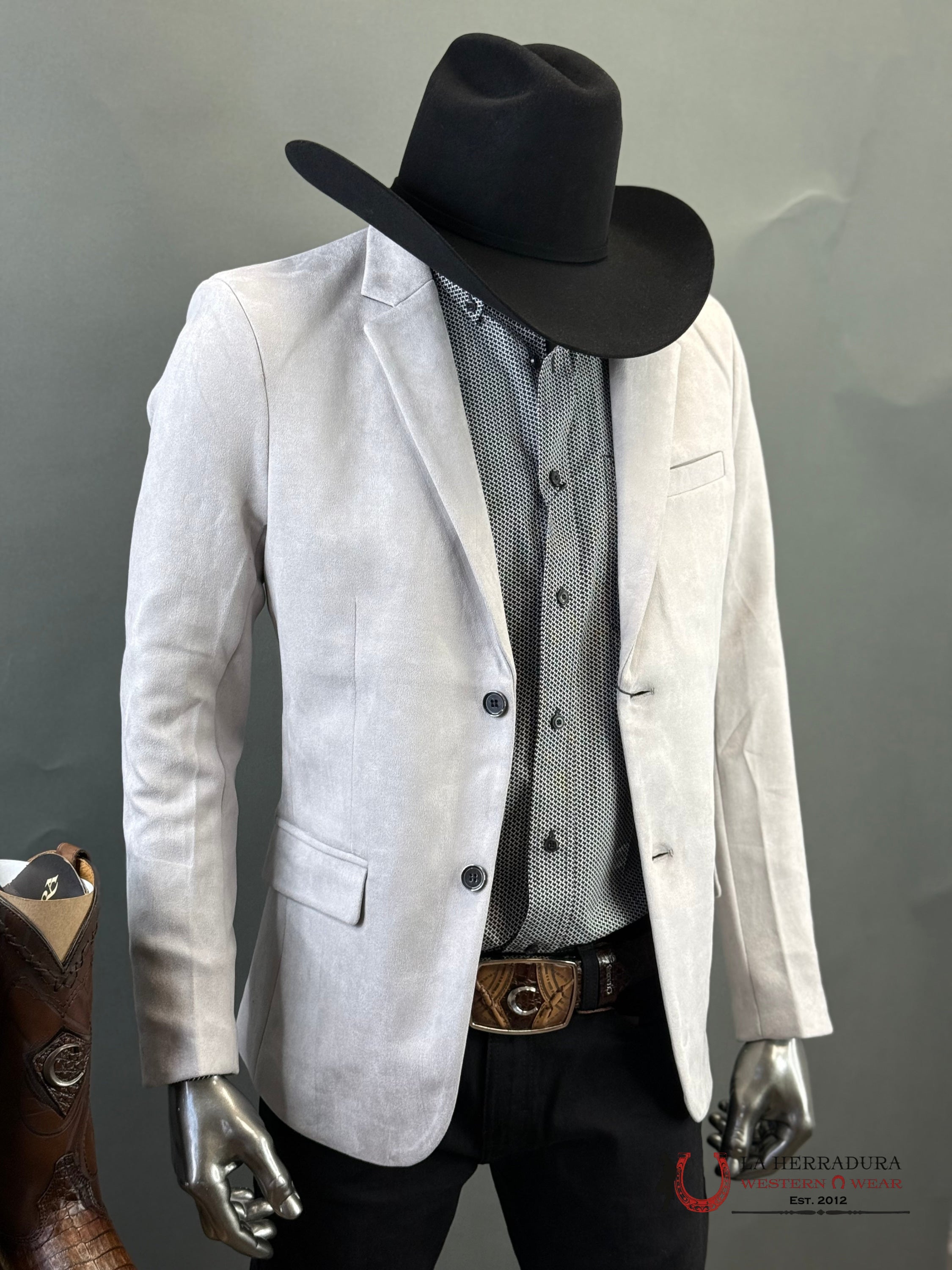 Platini Grey Gamuza Suede Blazer- Blz10537 Ropa Hombres