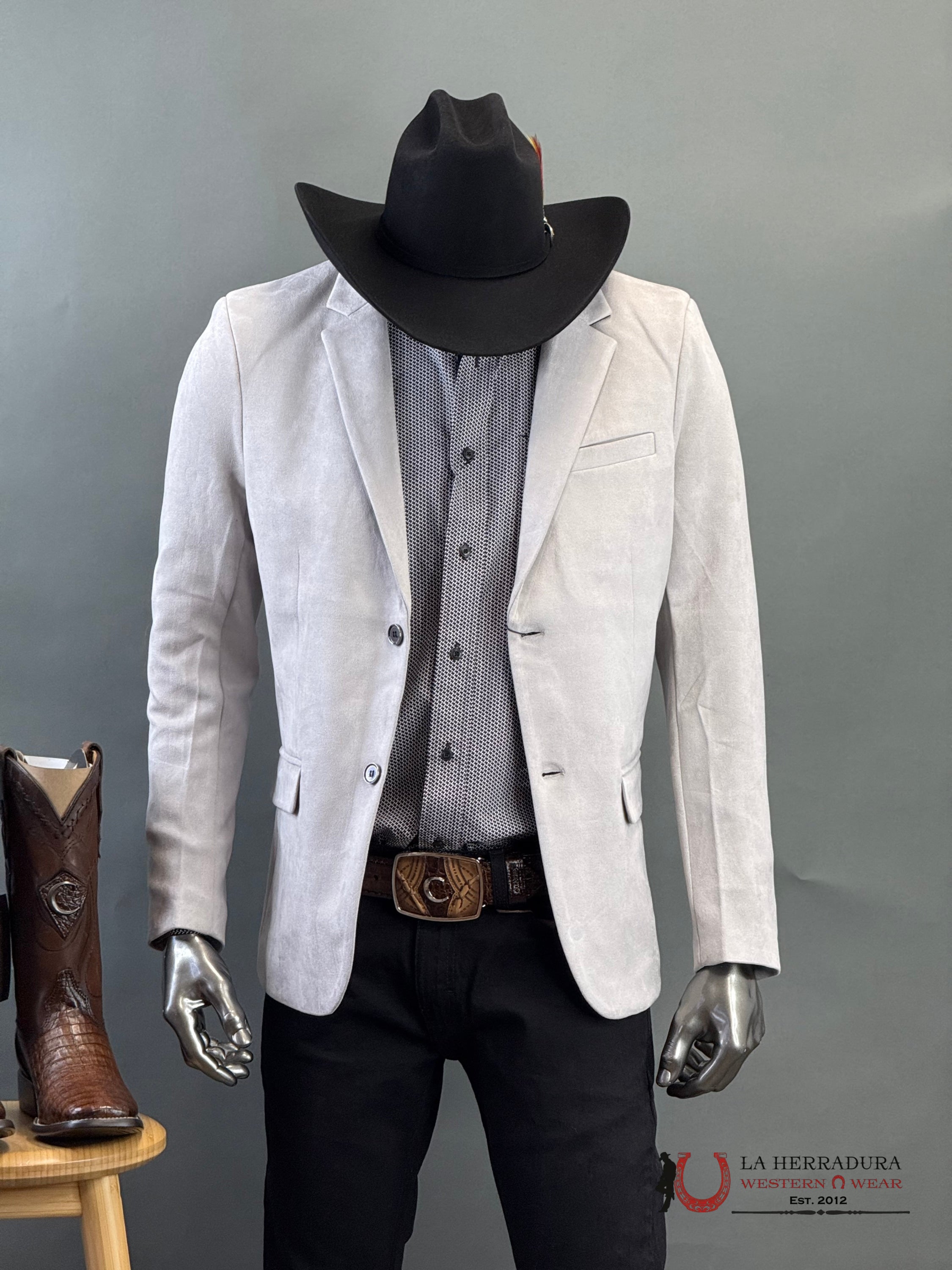 Platini Grey Gamuza Suede Blazer- Blz10537 Ropa Hombres