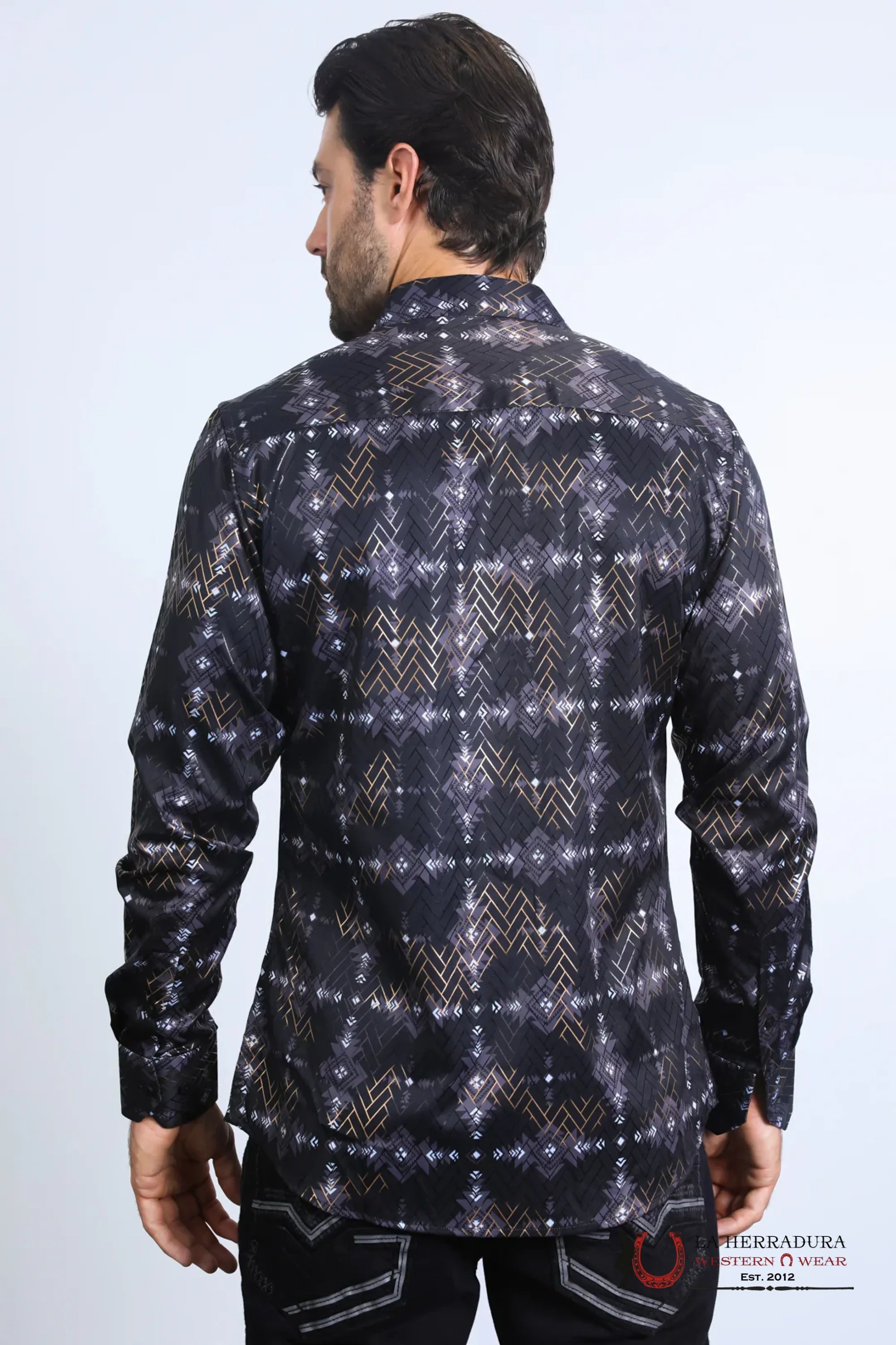 Platini Mens Long Sleeve Modern Fit Stretch Foil Fashion Black Shirt - 10569 ROPA HOMBRES