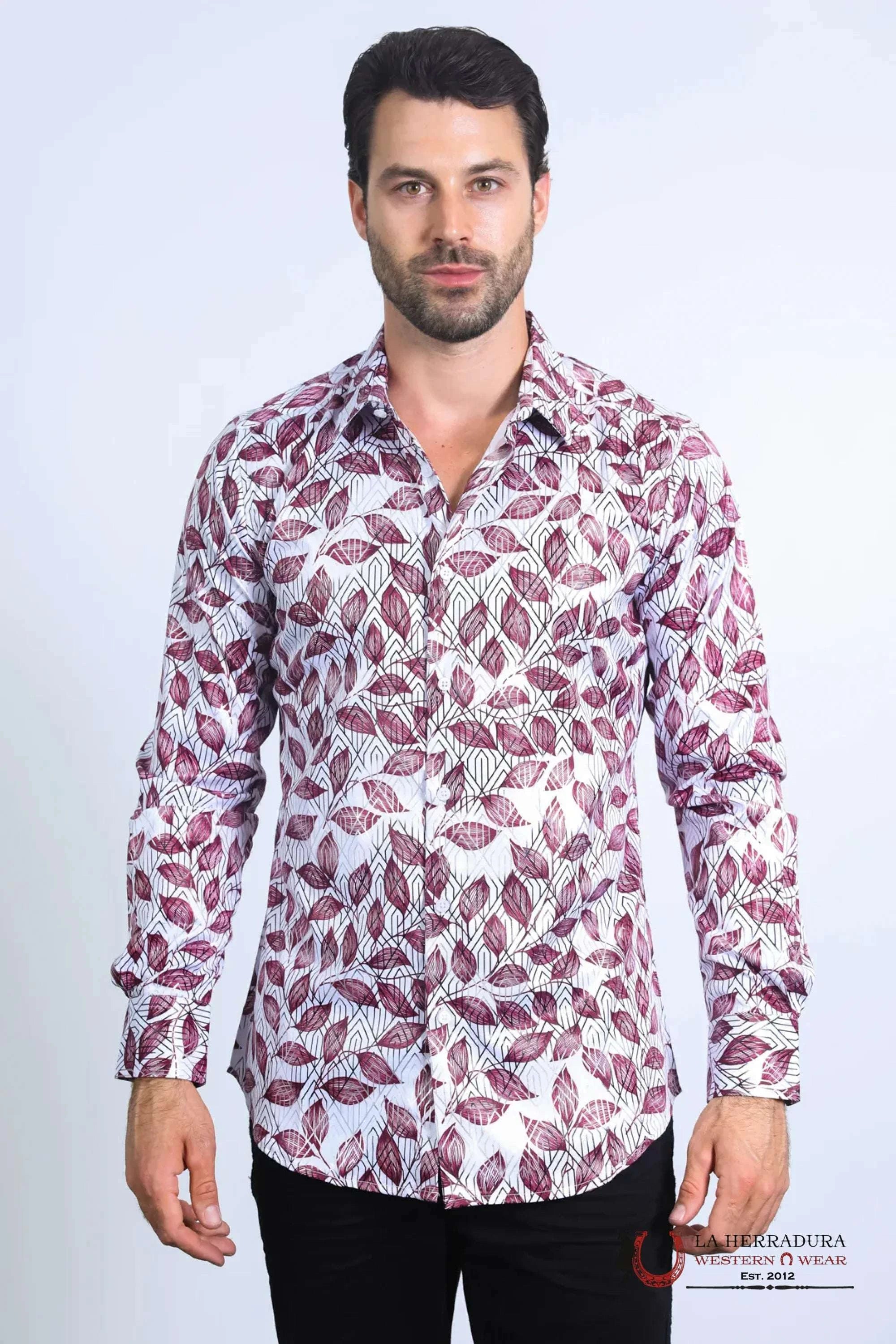 Platini Mens Long Sleeve Modern Fit Stretch Foil Fashion White Shirt - 10582 ROPA HOMBRES