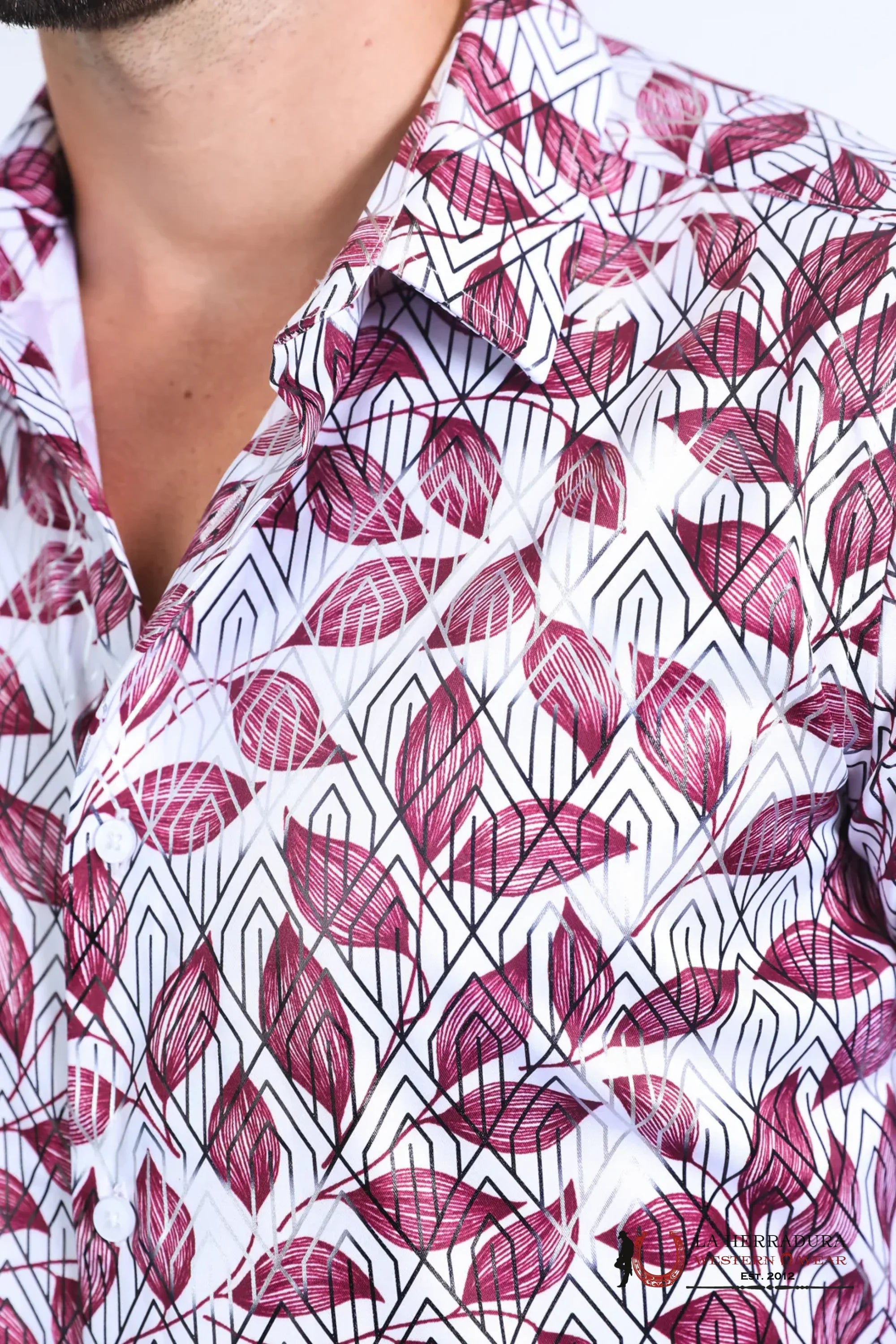 Platini Mens Long Sleeve Modern Fit Stretch Foil Fashion White Shirt - 10582 ROPA HOMBRES