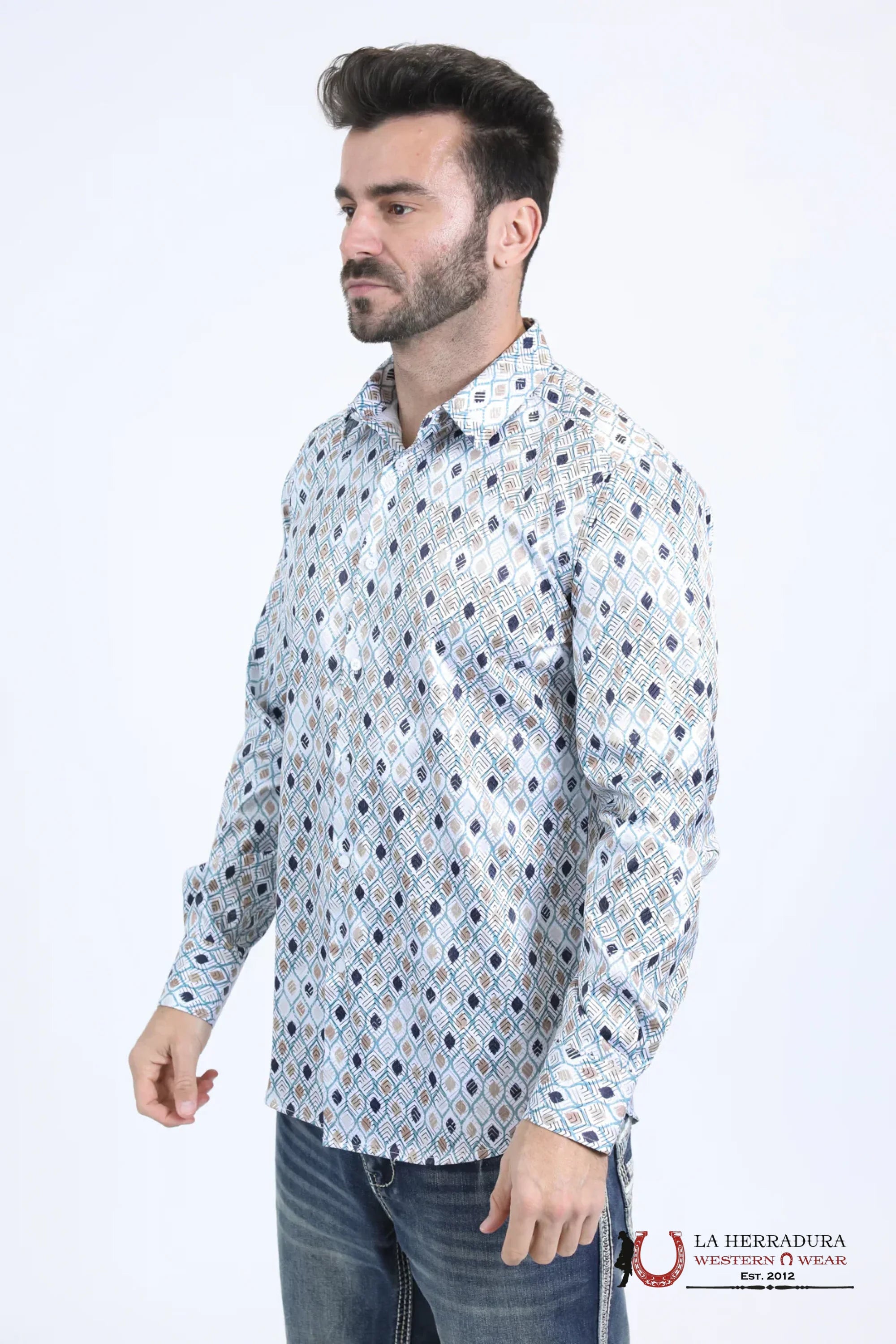 Platini Mens Long Sleeve Modern Fit Stretch Foil Fashion White Shirt - 10730 ROPA HOMBRES