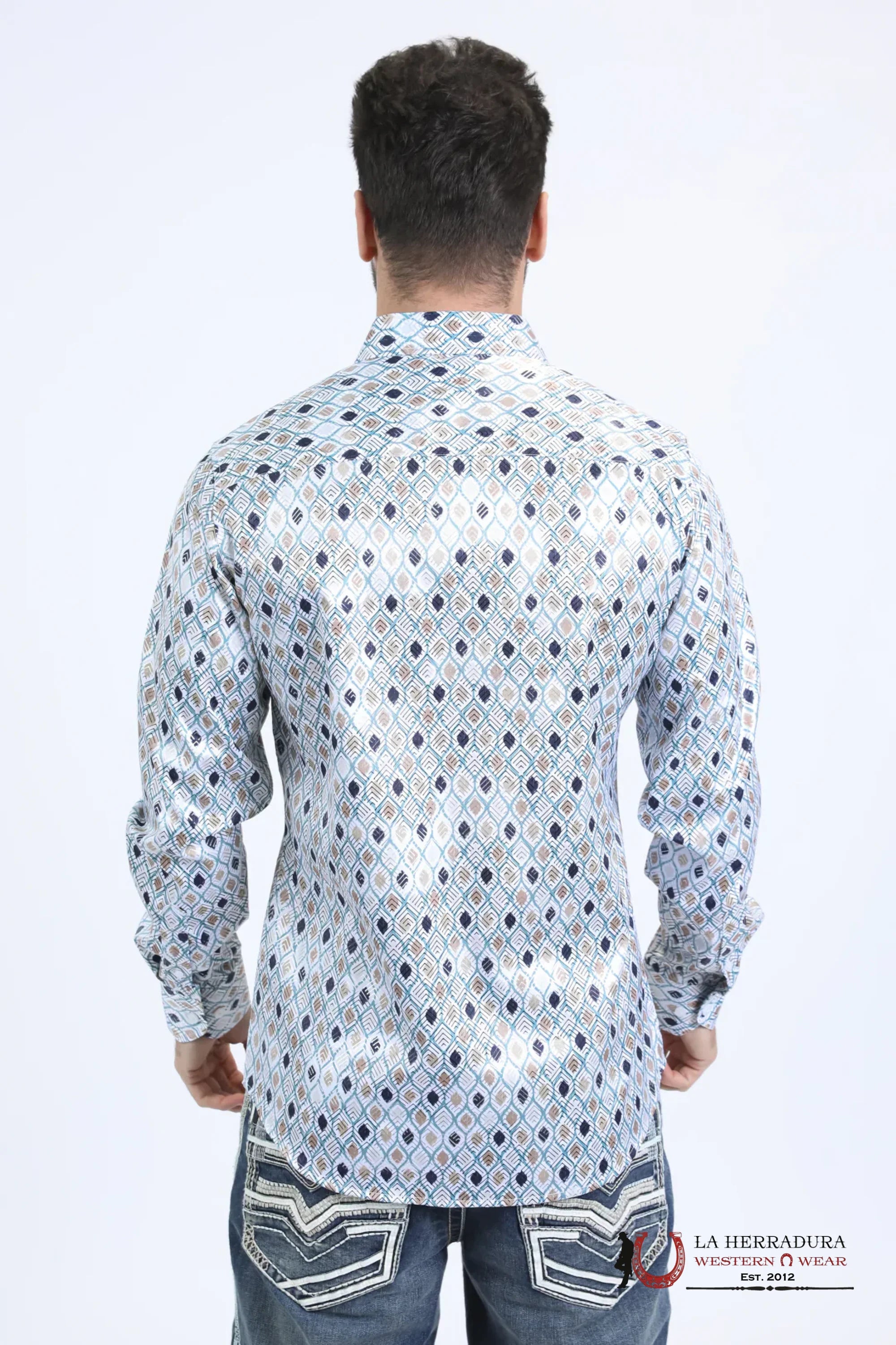 Platini Mens Long Sleeve Modern Fit Stretch Foil Fashion White Shirt - 10730 ROPA HOMBRES