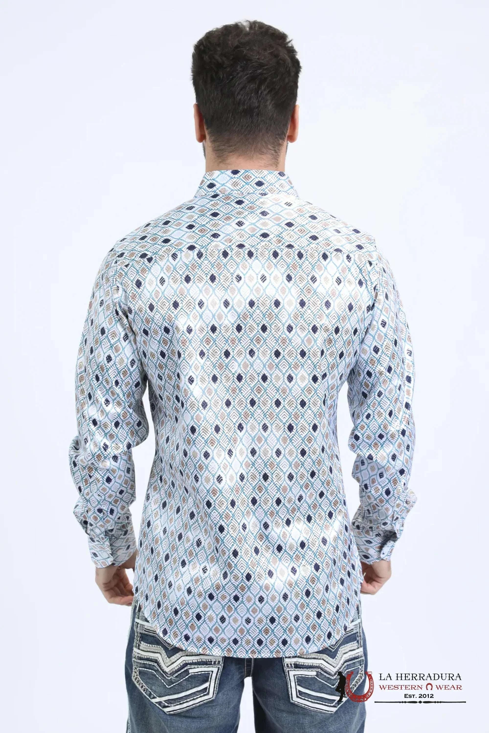 Platini Mens Long Sleeve Modern Fit Stretch Foil Fashion White Shirt - 10730 ROPA HOMBRES