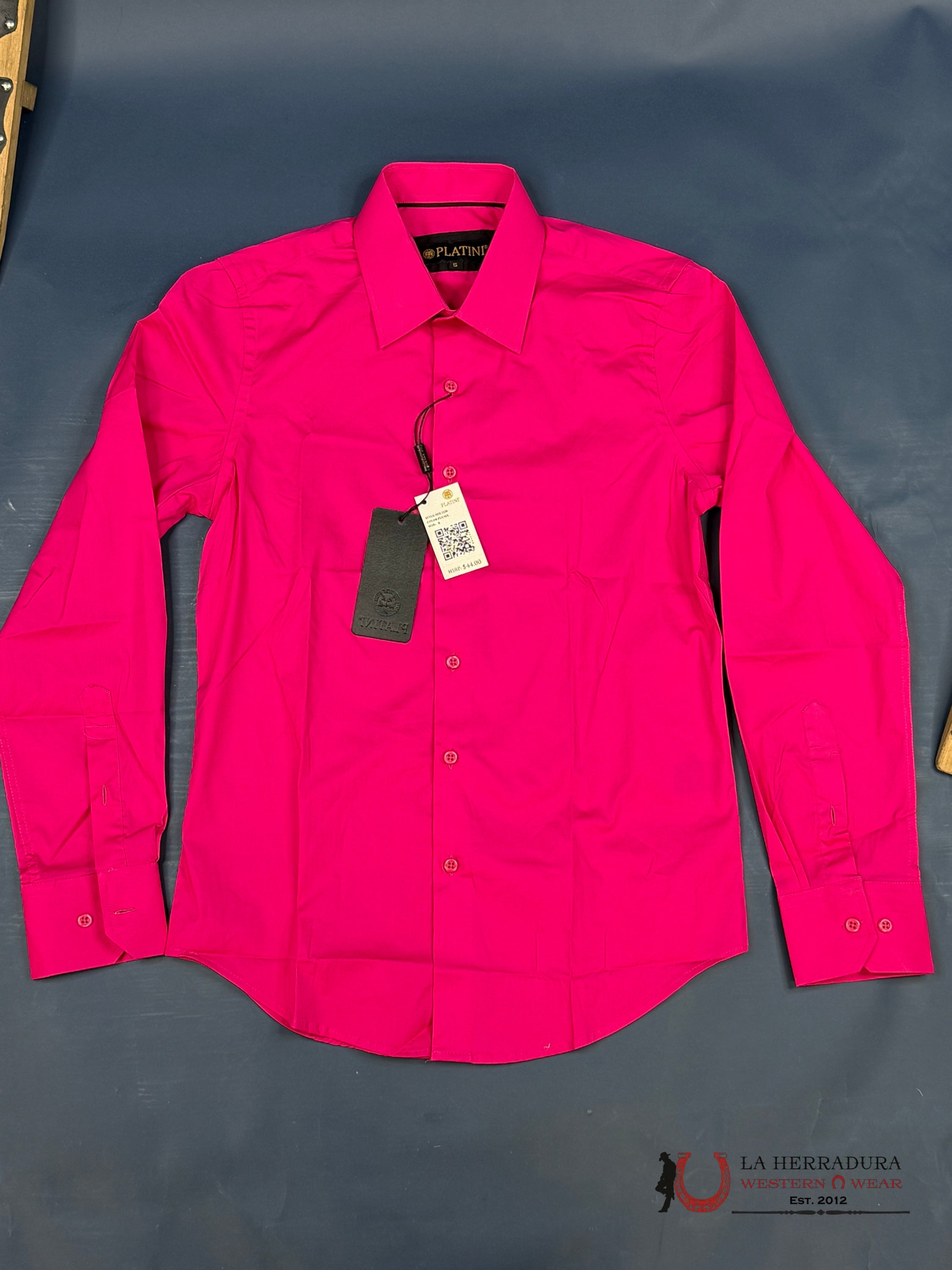 Platini Men’s Modern Fit Solid Fucsia Dress Shirt - 3220 Ropa Hombres