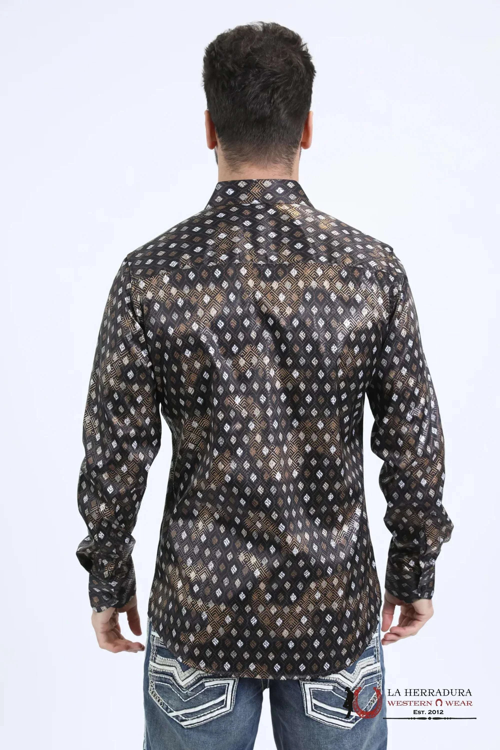 Platini Mens Modern Fit Stretch Foil Fashion Black Shirt - 10731 ROPA HOMBRES