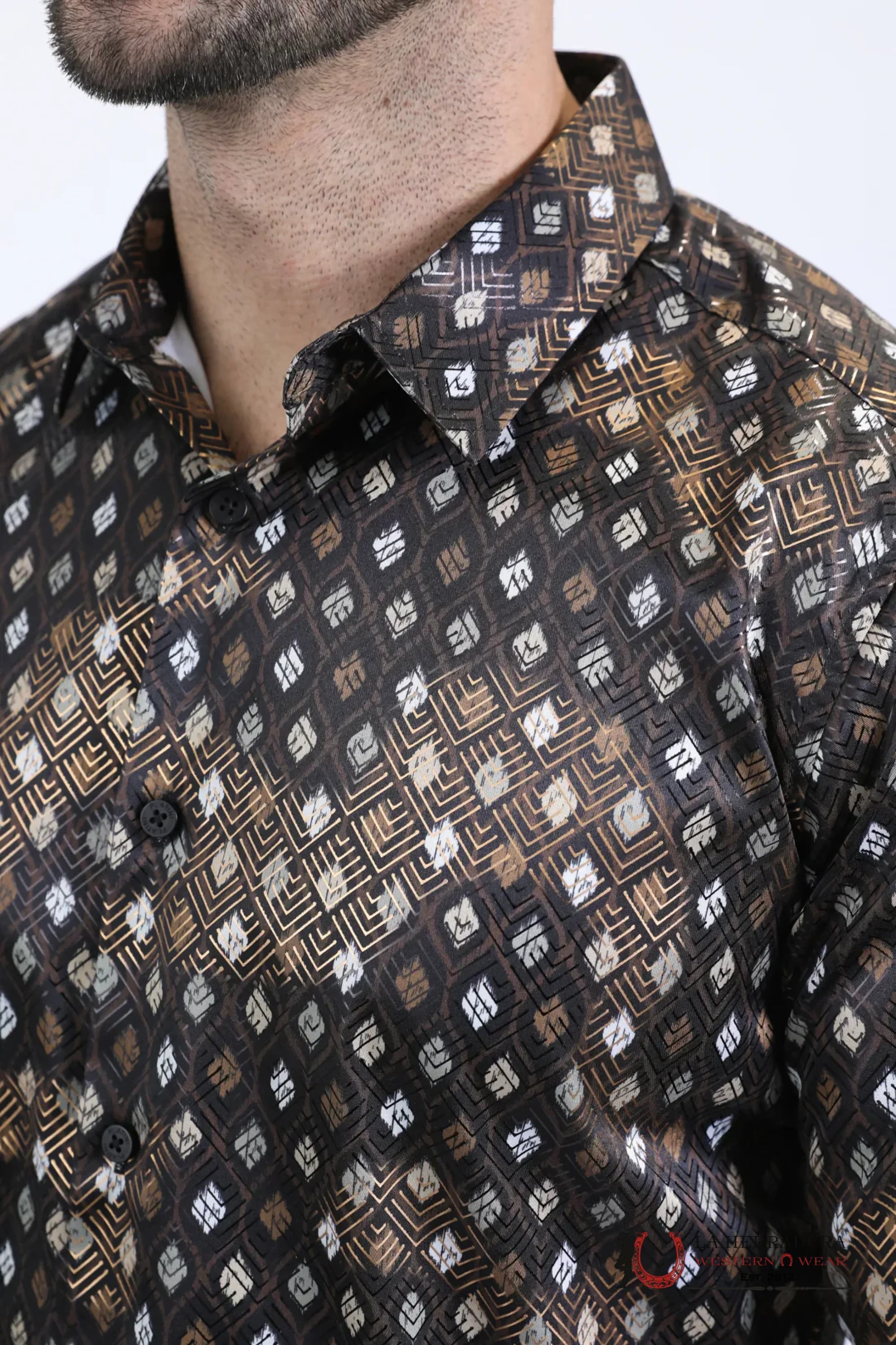 Platini Mens Modern Fit Stretch Foil Fashion Black Shirt - 10731 ROPA HOMBRES