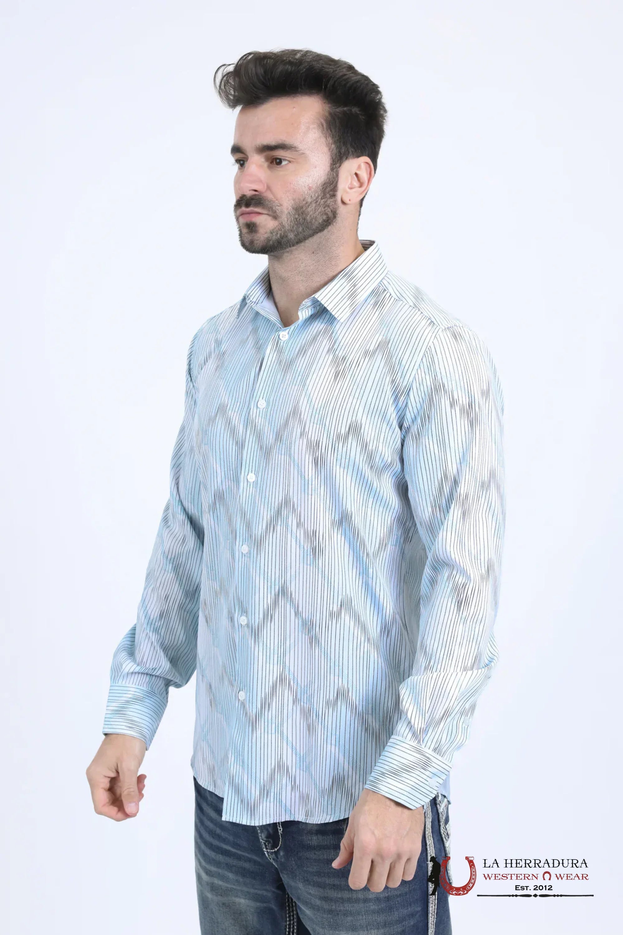 Platini Mens Modern Fit Stretch Foil Fashion White Shirt - 10736 ROPA HOMBRES