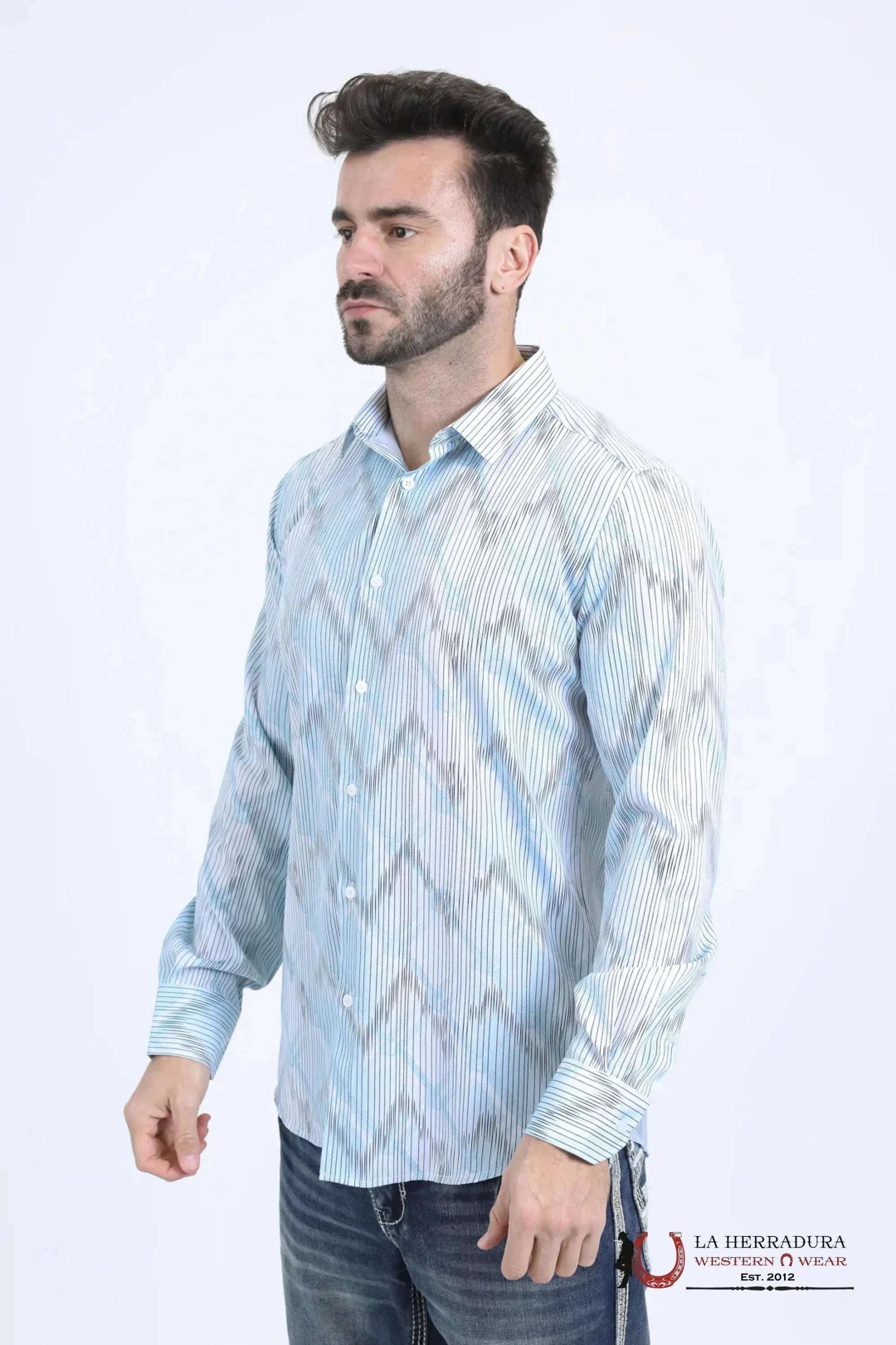 Platini Mens Modern Fit Stretch Foil Fashion White Shirt - 10736 ROPA HOMBRES