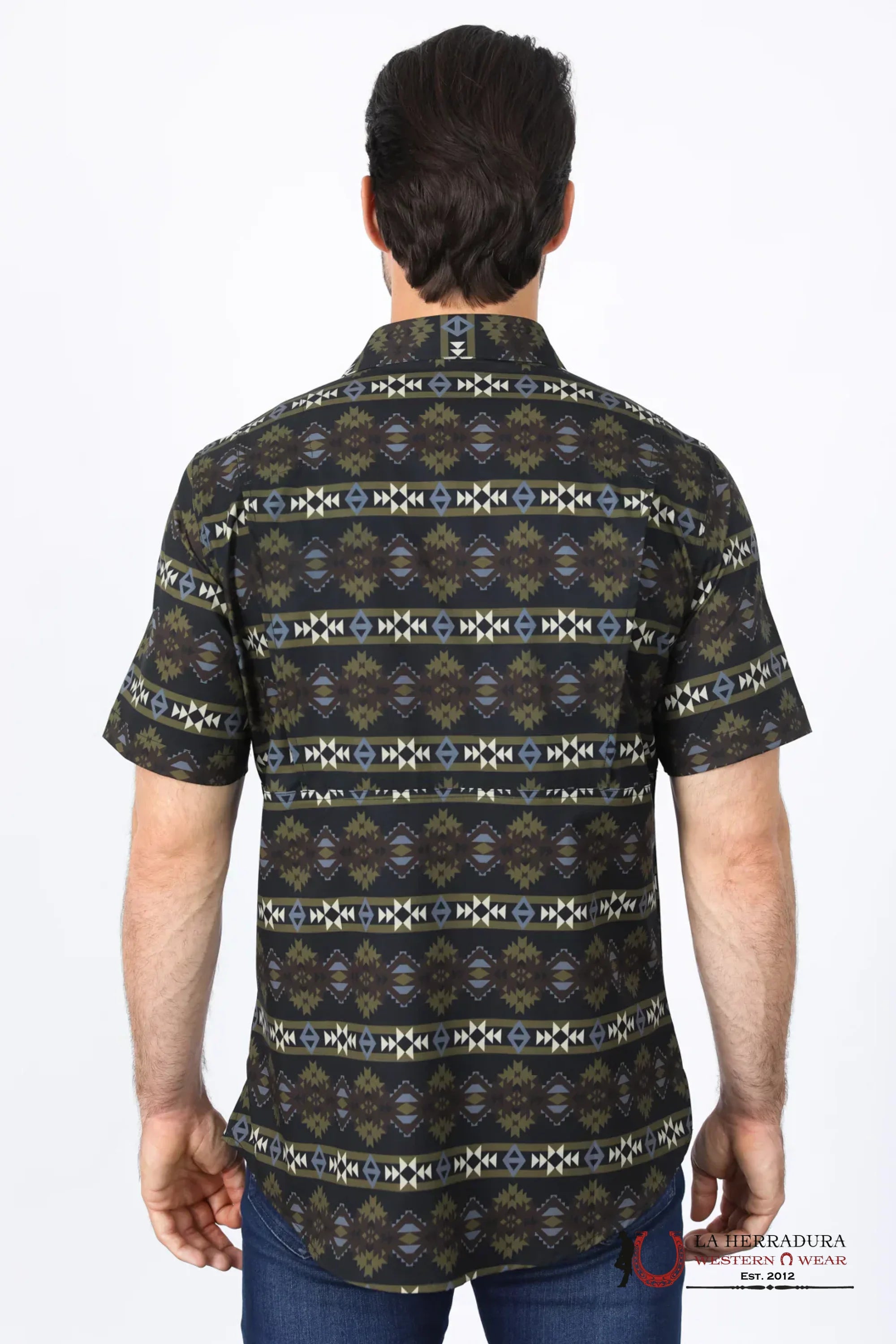 Platini Mens Performance Classic Fit Western Short Sleeve Aztec Print Black Shirt - 10472 ROPA HOMBRES