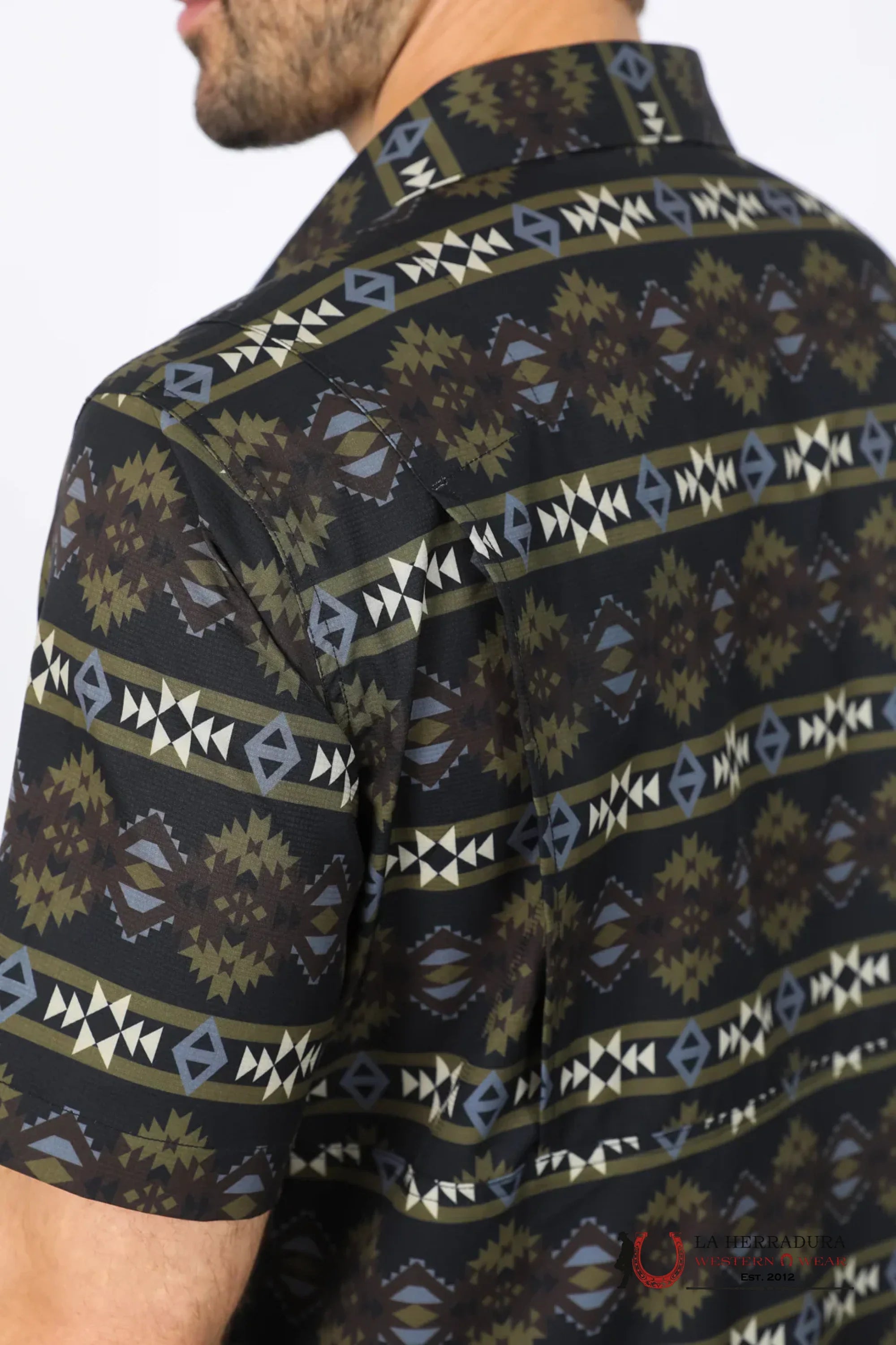 Platini Mens Performance Classic Fit Western Short Sleeve Aztec Print Black Shirt - 10472 ROPA HOMBRES