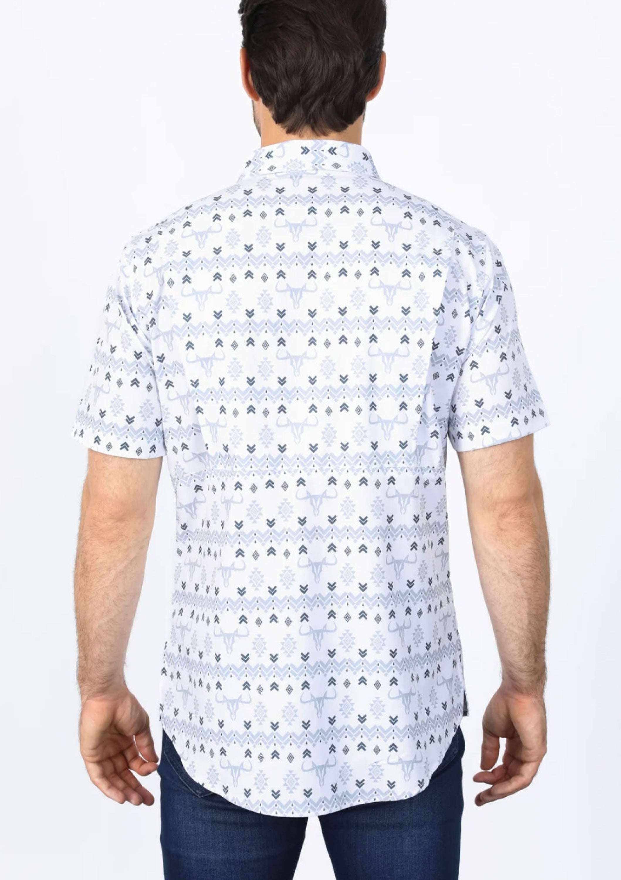 Platini Mens Performance Classic Fit Western White Short Sleeve Aztec Print Shirt - 0460 Ropa