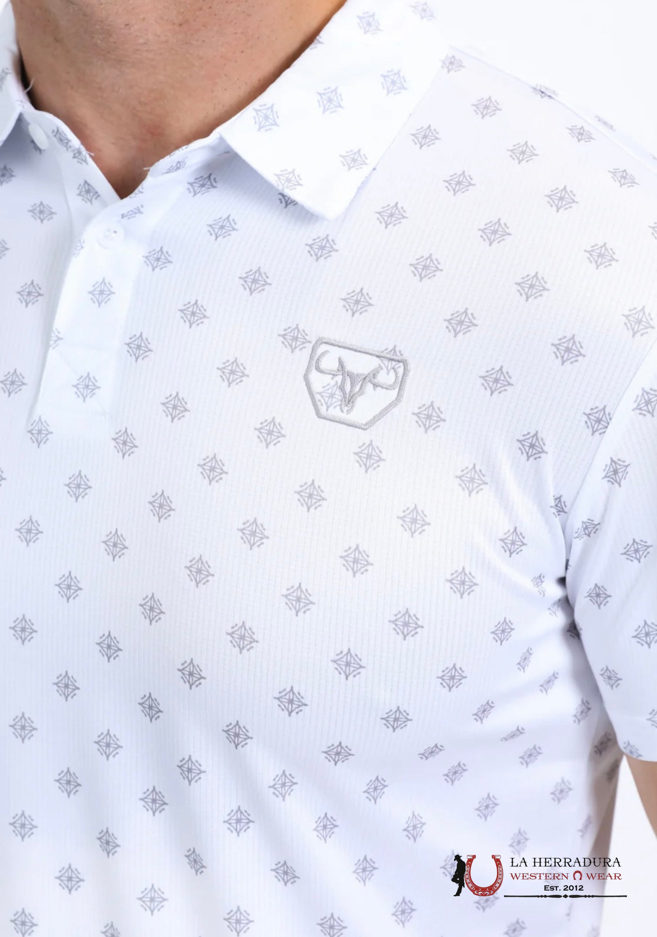 Platini Mens Performance Fabric Print White Polo Ropa Hombres