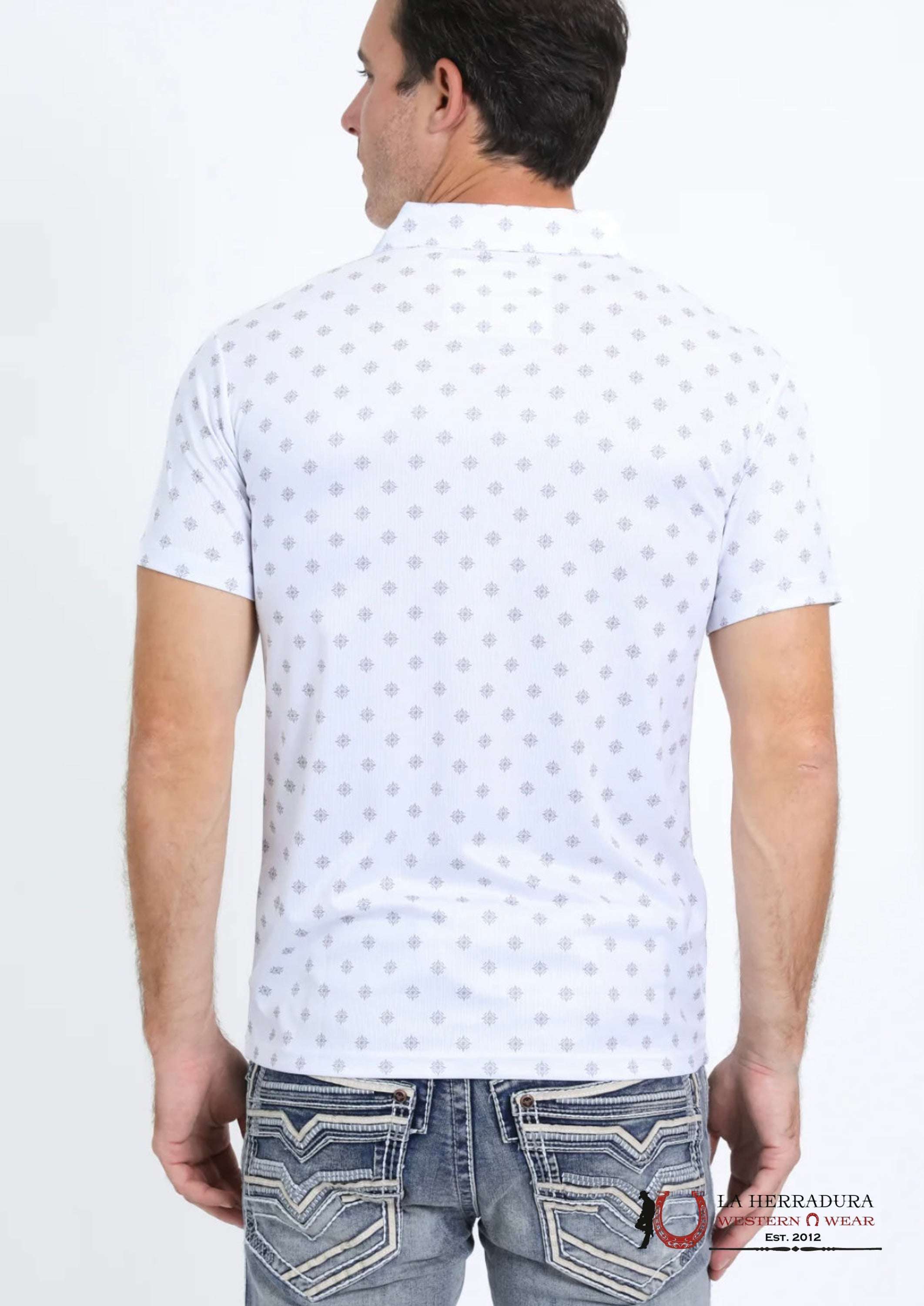 Platini Mens Performance Fabric Print White Polo Ropa Hombres