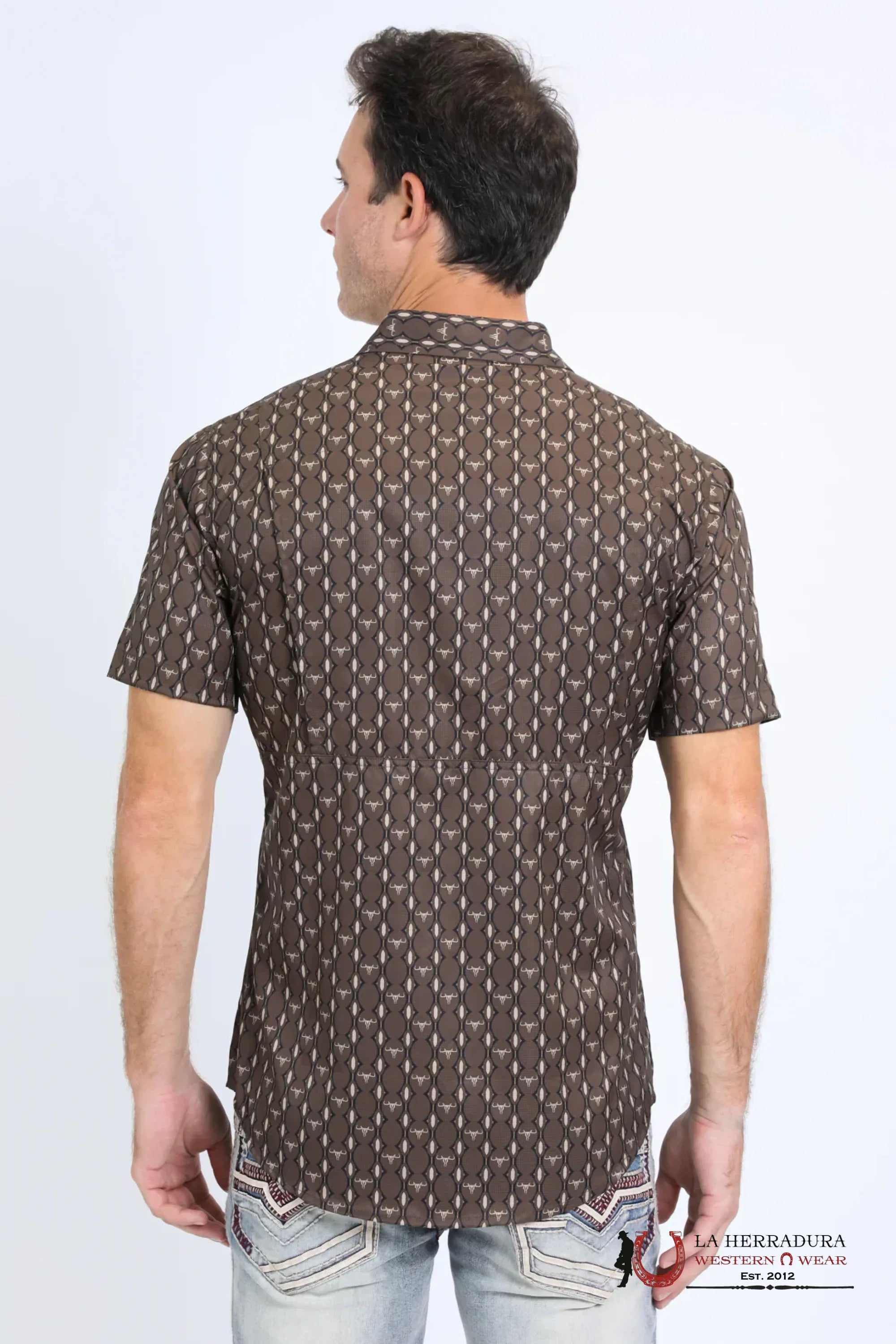 Platini Mens Performance Western Short Sleeve Aztec Print Black Shirt - 10643 ROPA HOMBRES