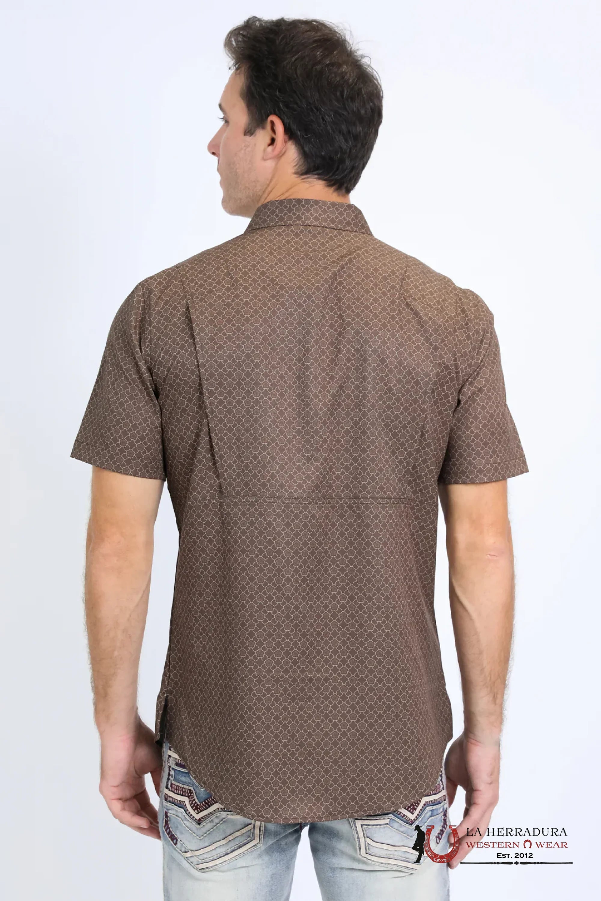 Platini Mens Performance Western Short Sleeve Aztec Print Brown Shirt - 10662 ROPA HOMBRES