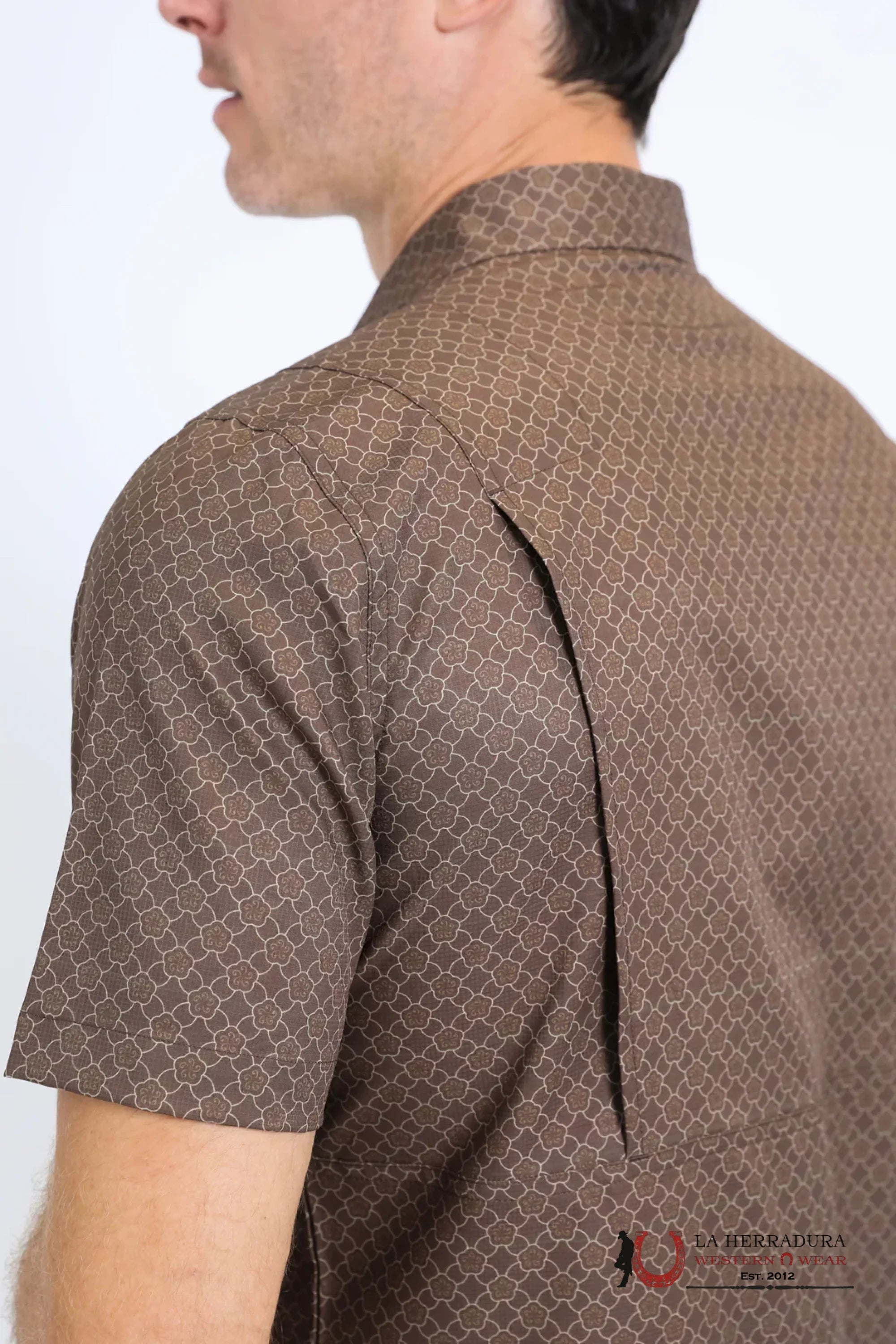 Platini Mens Performance Western Short Sleeve Aztec Print Brown Shirt - 10662 ROPA HOMBRES