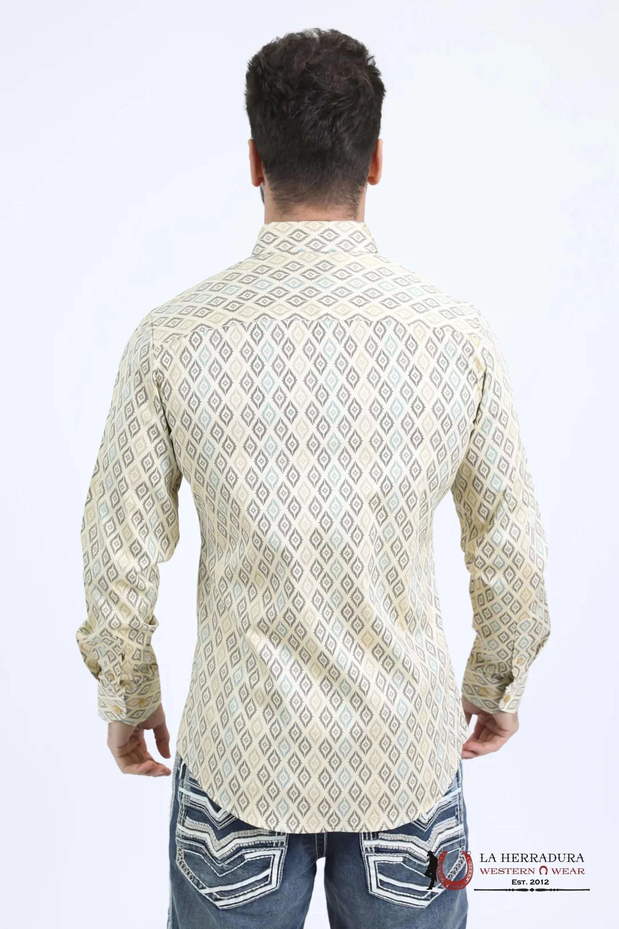 Platini Mens Satin Cotton Modern Fit Navy Long Sleeve Beige Shirt - 10755 ROPA HOMBRES