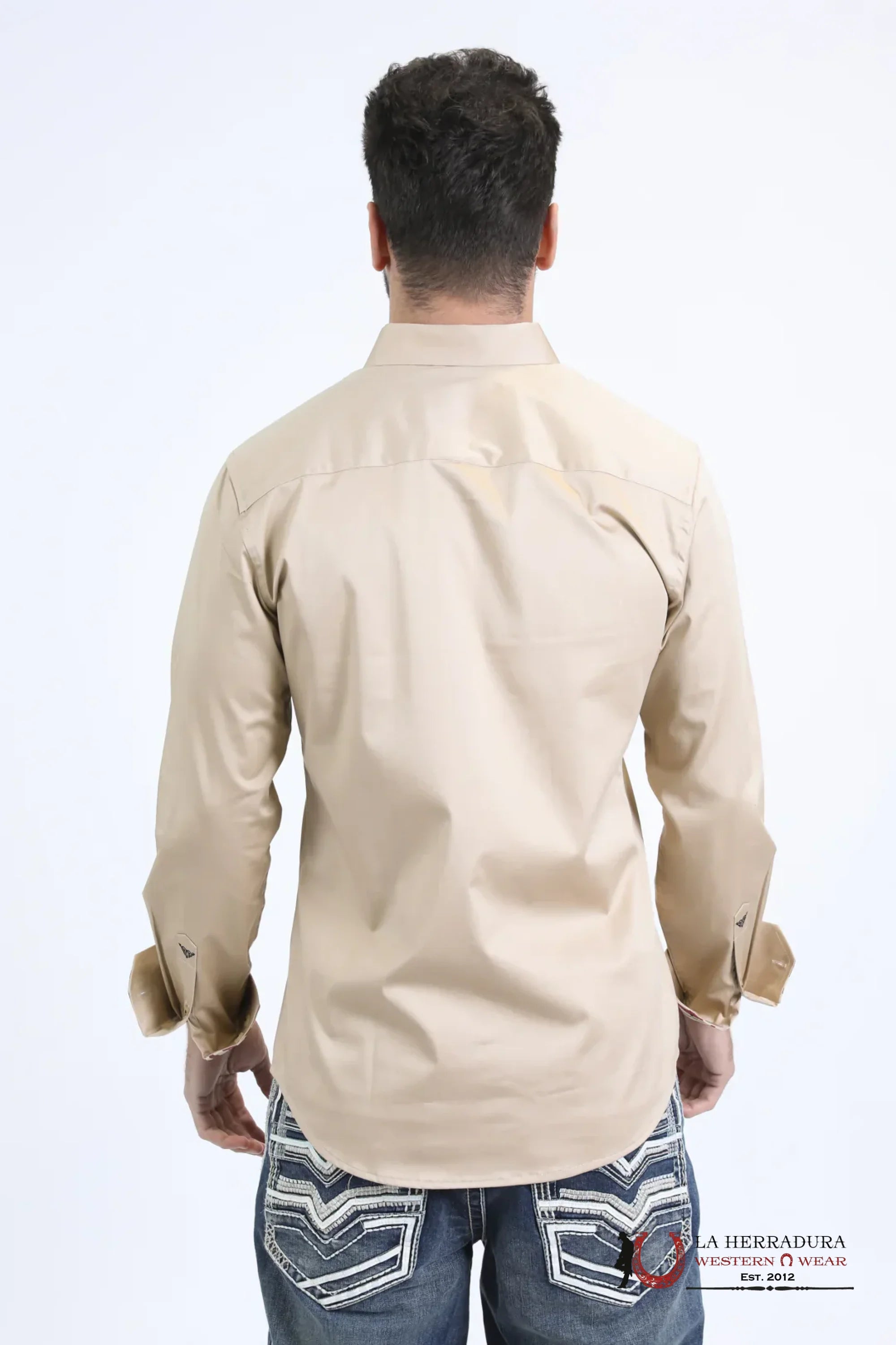 Platini Mens Satin Cotton/Spandex Long Sleeve Beige Shirt - 10850 ROPA HOMBRES