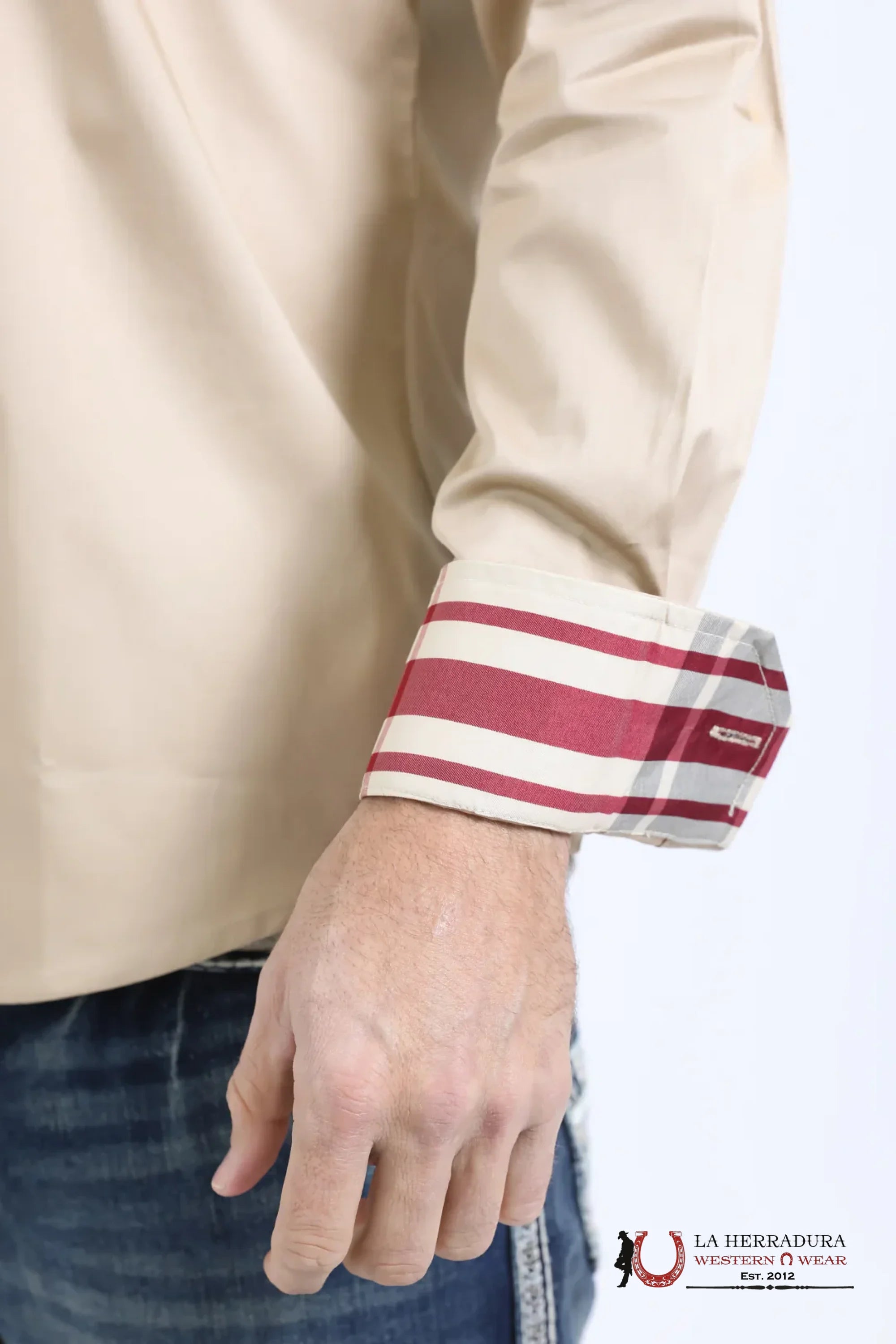 Platini Mens Satin Cotton/Spandex Long Sleeve Beige Shirt - 10850 ROPA HOMBRES