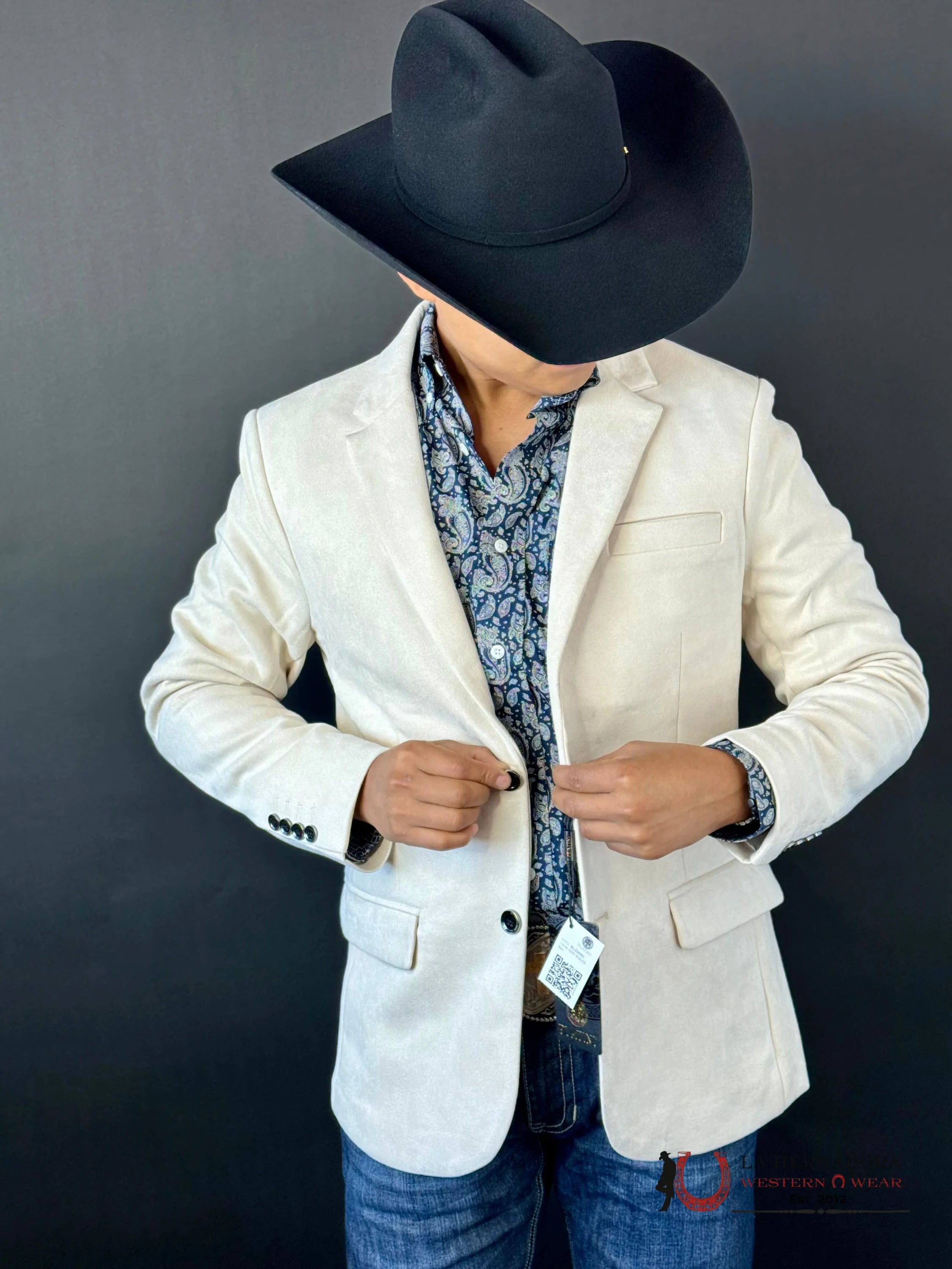 Platini White Beige Gamuza Suede Blazer- Blz9590 Ropa Hombres