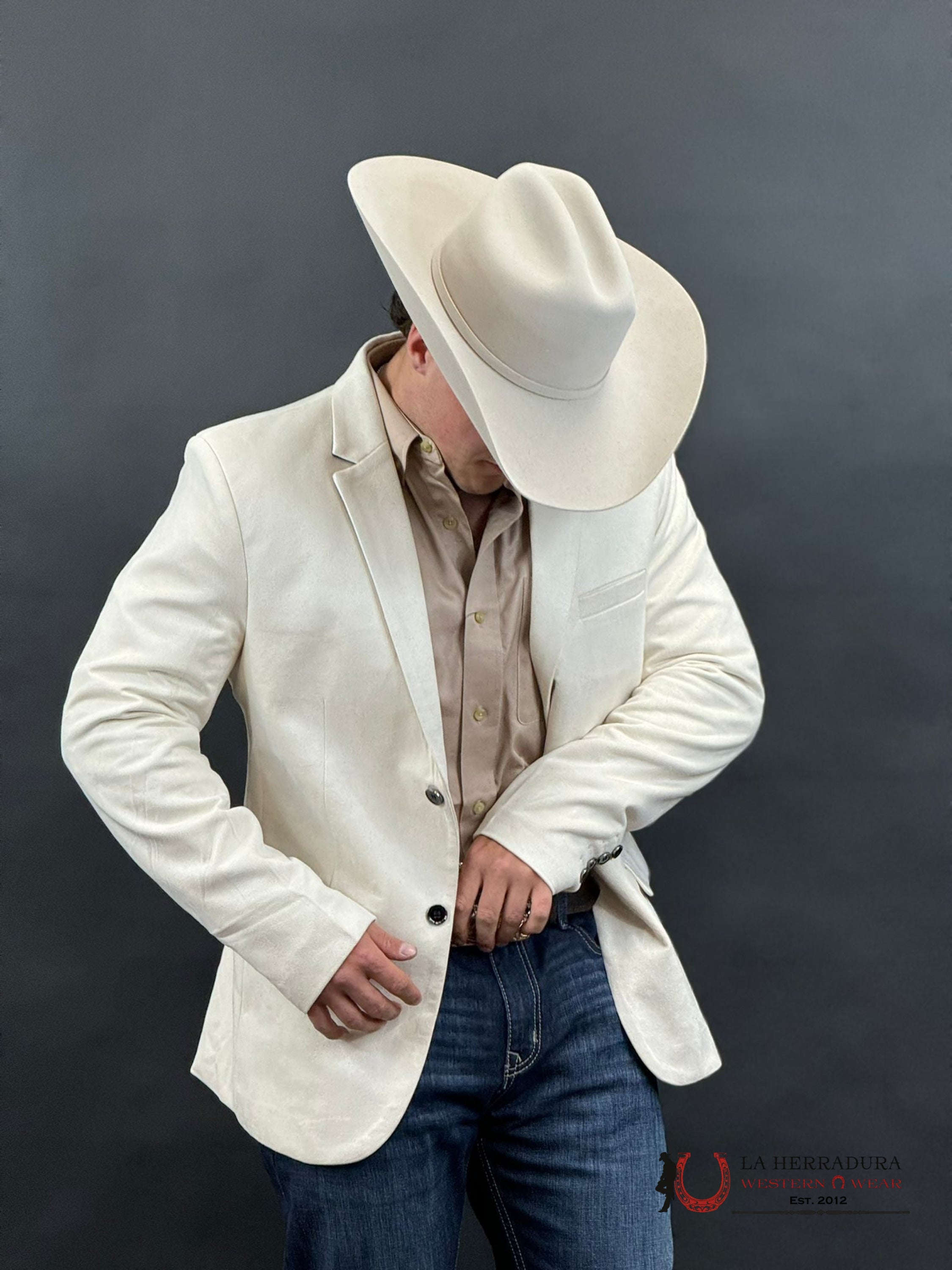 Platini White Beige Gamuza Suede Blazer- Blz9590 Ropa Hombres