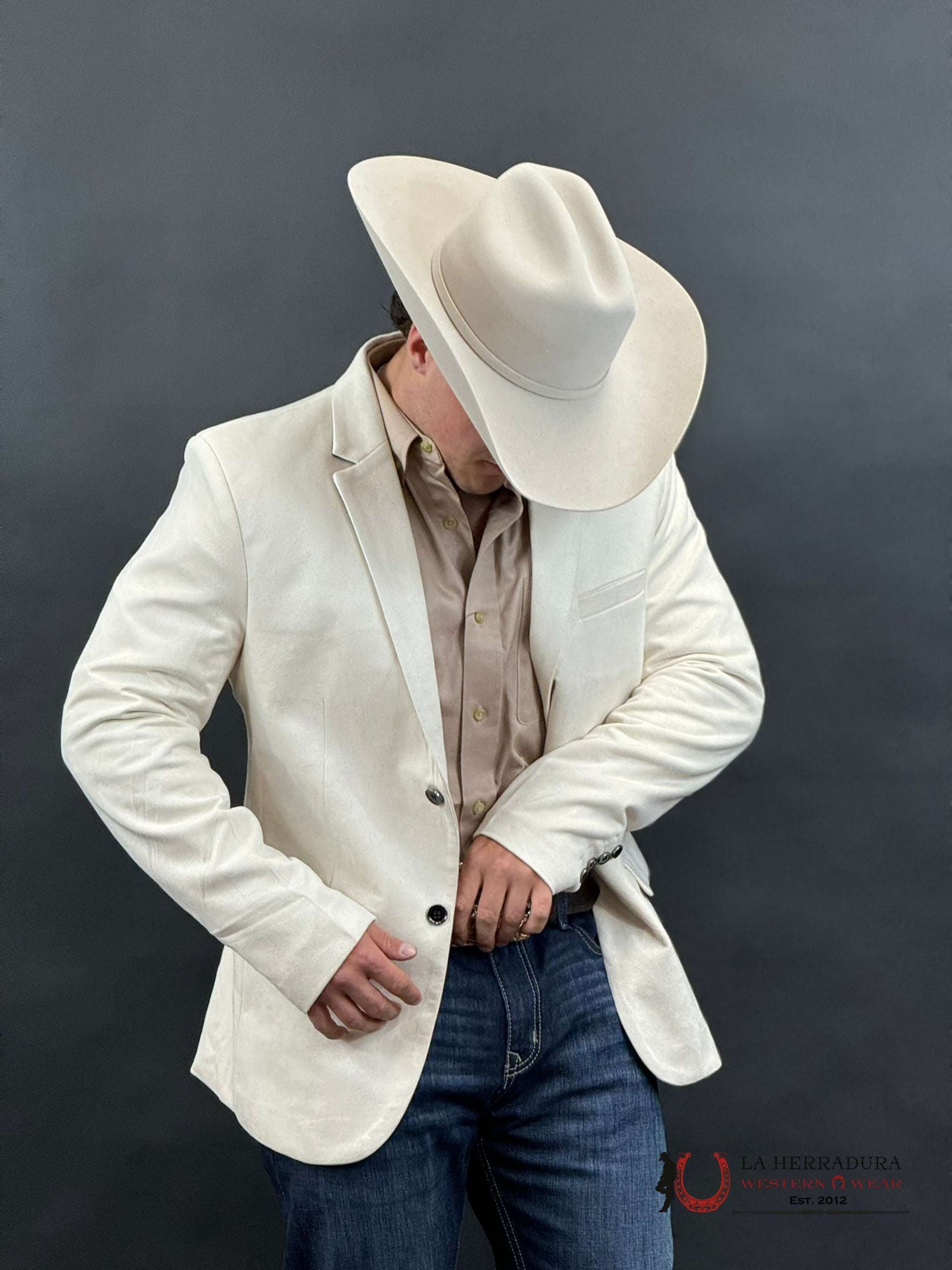 Platini White Beige Gamuza Suede Blazer- Blz9590 Ropa Hombres