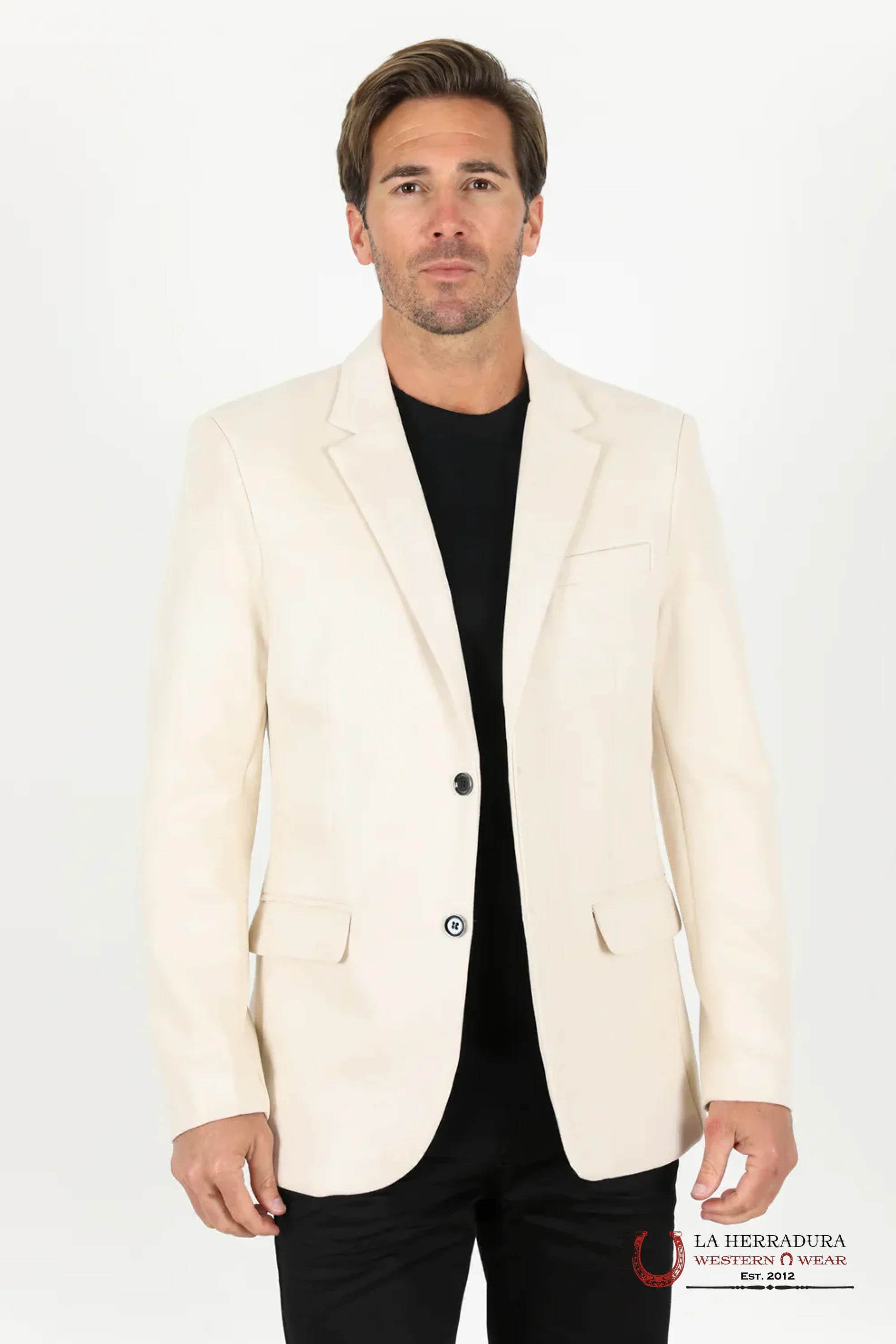 Platini White Beige Gamuza Suede Blazer- Blz9590 Ropa Hombres