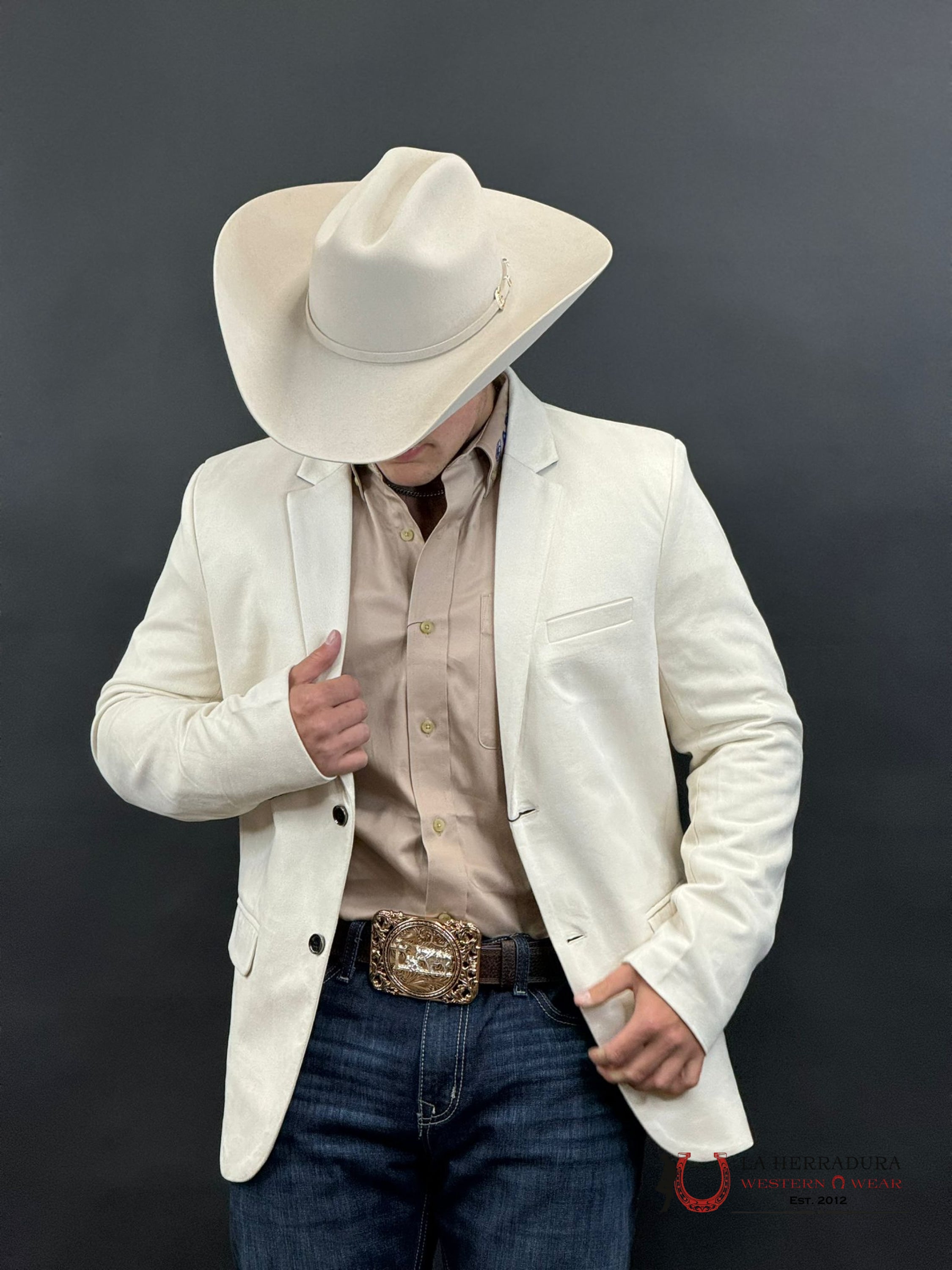 Platini White Beige Gamuza Suede Blazer- Blz9590 Ropa Hombres