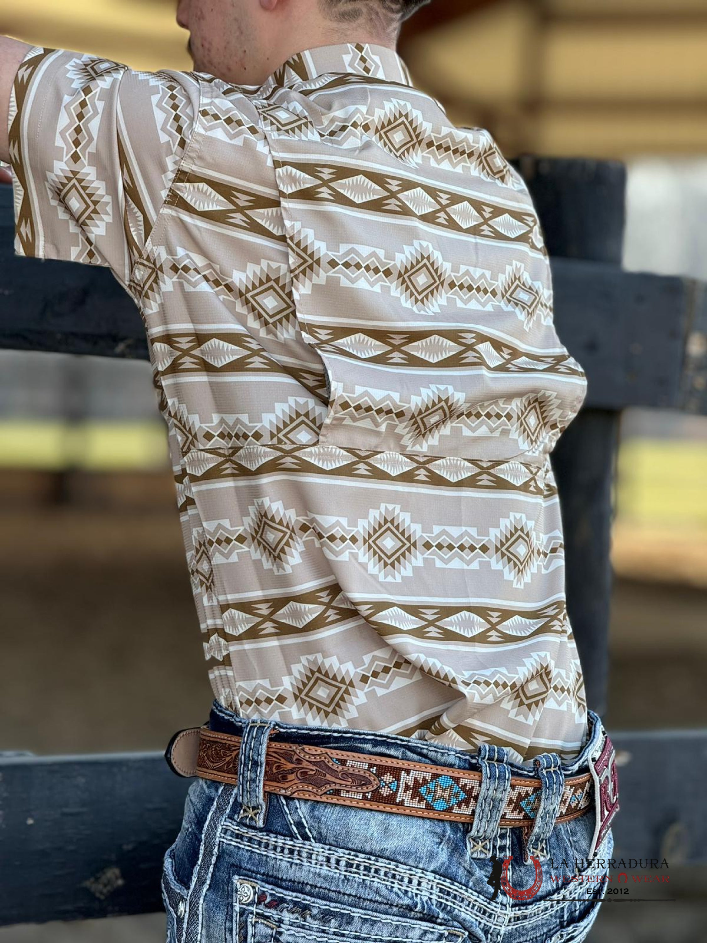 Platini Performance Beige Aztec Short Sleeve Ropa Hombres