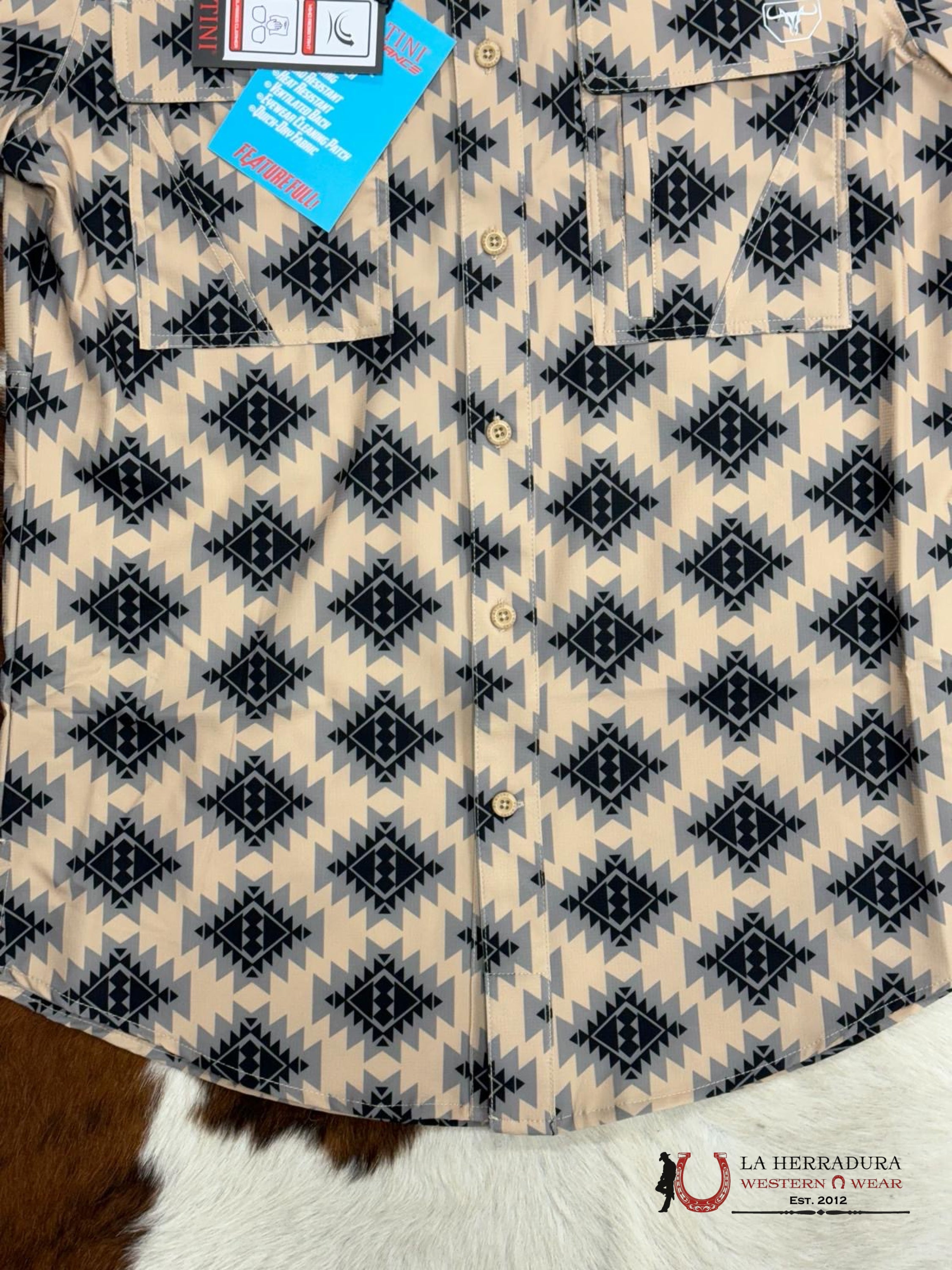 Platini Performance Black & Beige Aztec Short Sleeve Ropa Hombres