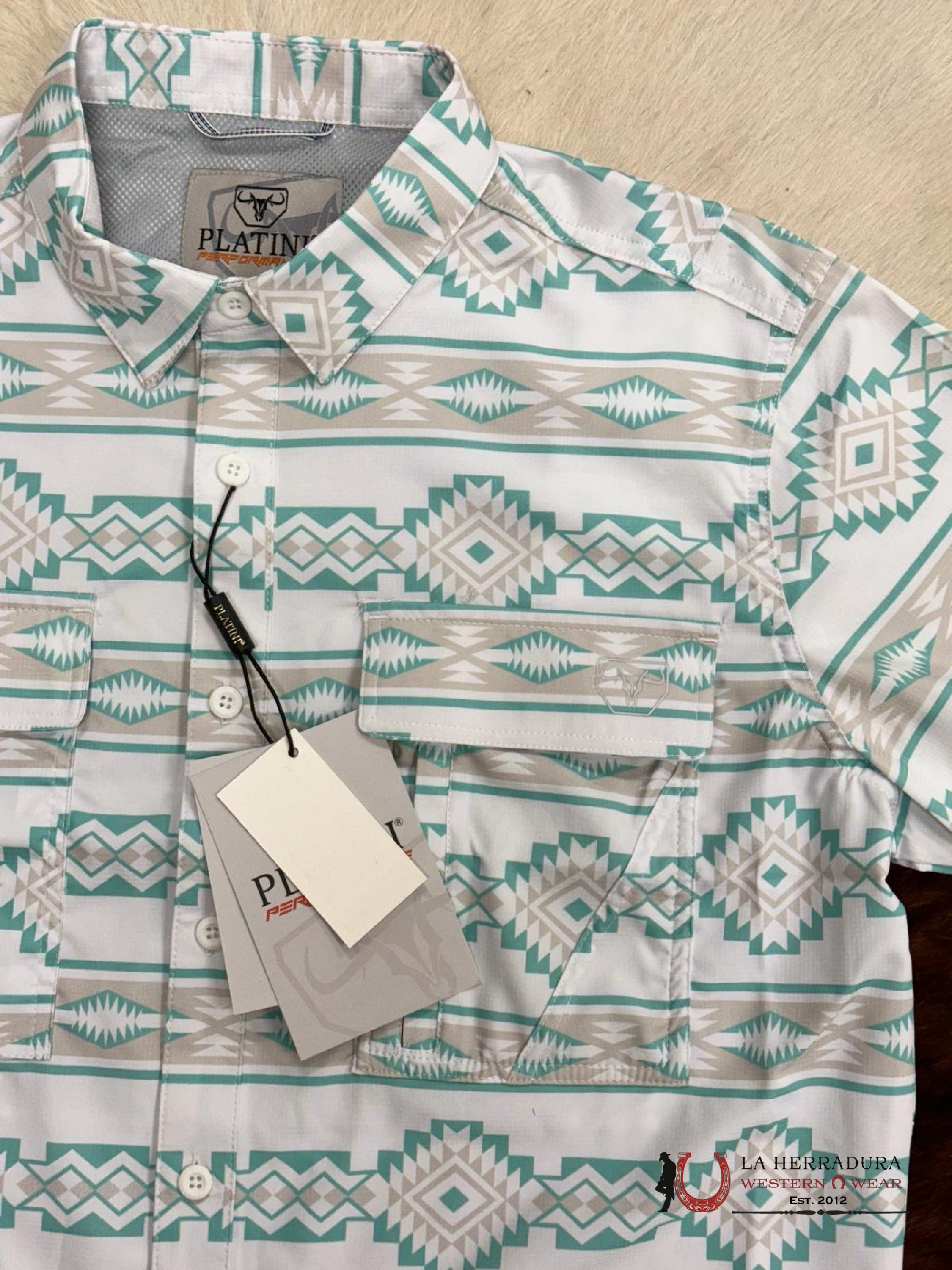 Platini Performance White & Turquoise Aztec Short Sleeve Ropa Hombres