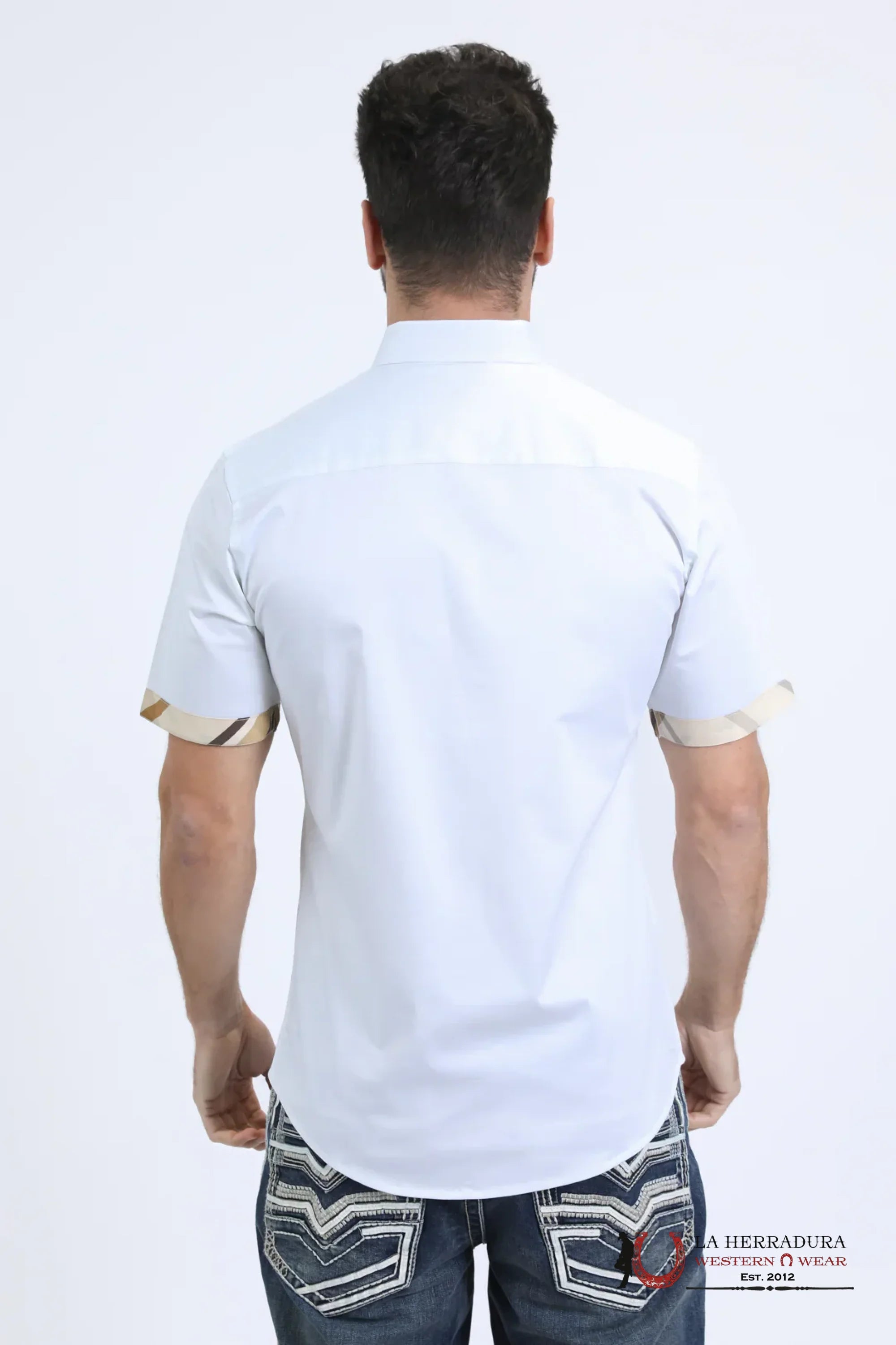 Platini Satin Cotton/Spandex Short Sleeve White Shirt - 10855 ROPA HOMBRES