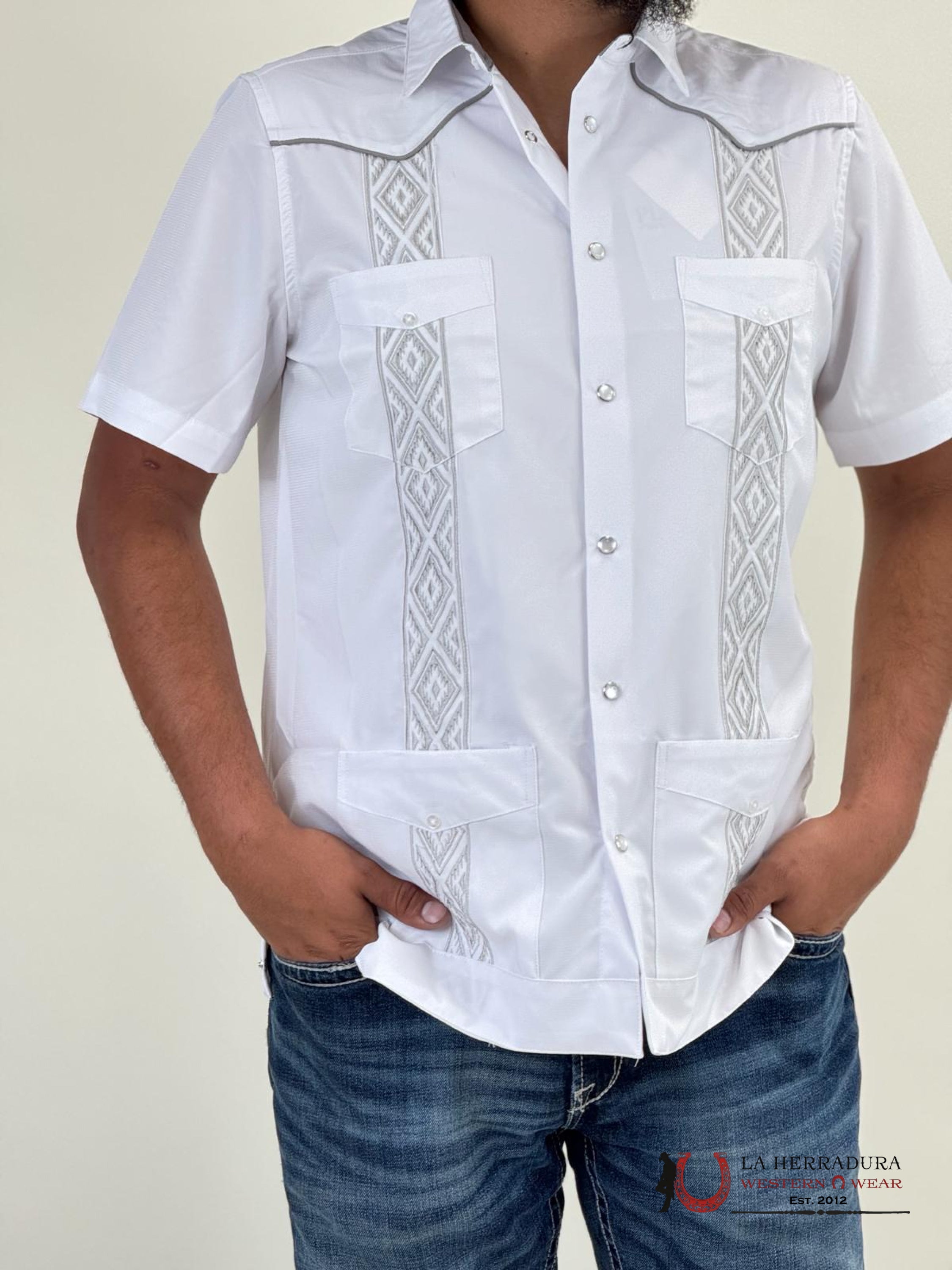 Platini White Guayabera Snap Short Sleeve Ropa Hombres