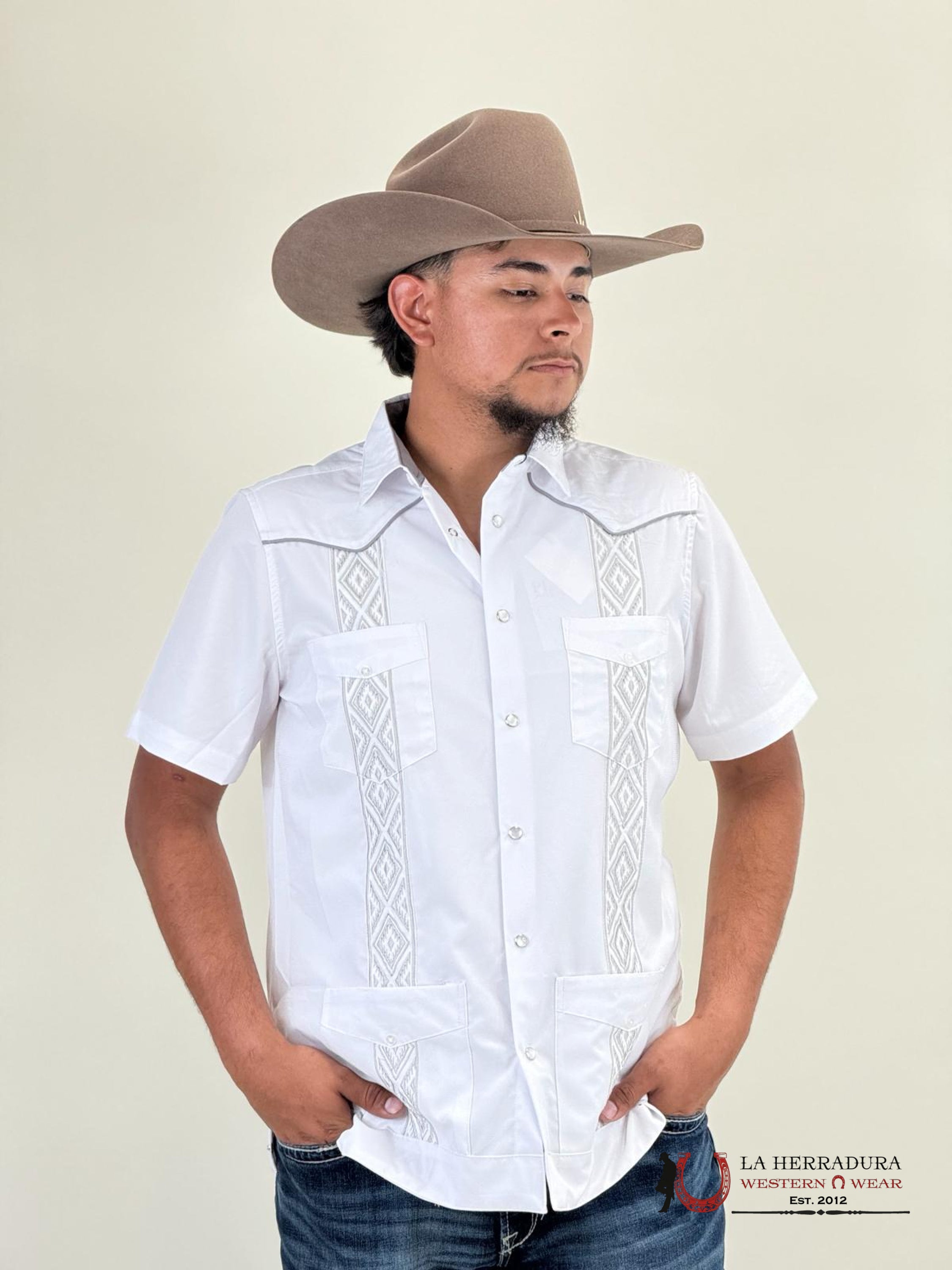 Platini White Guayabera Snap Short Sleeve Ropa Hombres