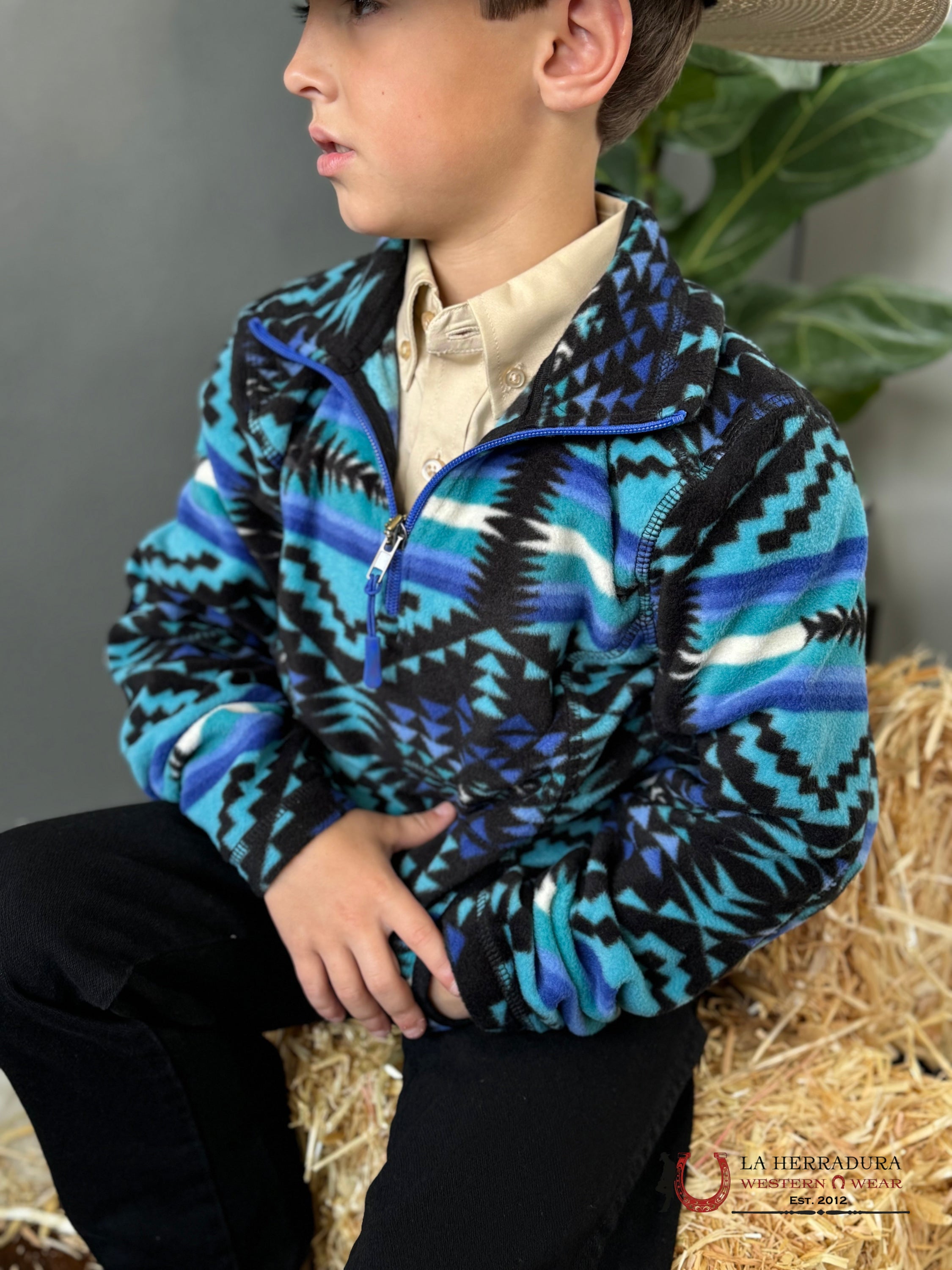Powder Rivers Kid’s Fleece 1/4 Zip Aztec Print Pullover Niños