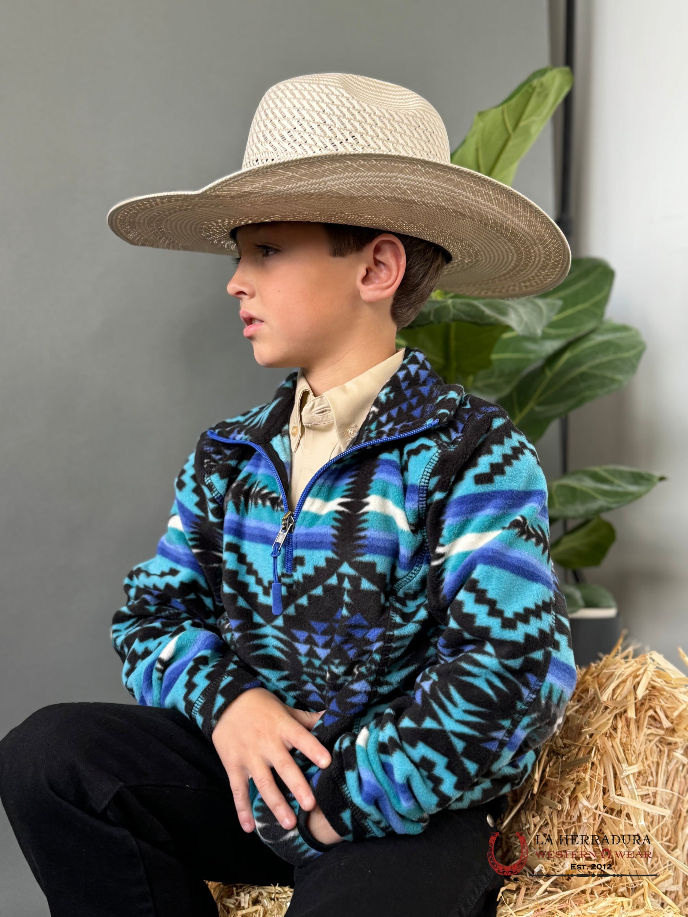 Powder Rivers Kid’s Fleece 1/4 Zip Aztec Print Pullover Niños