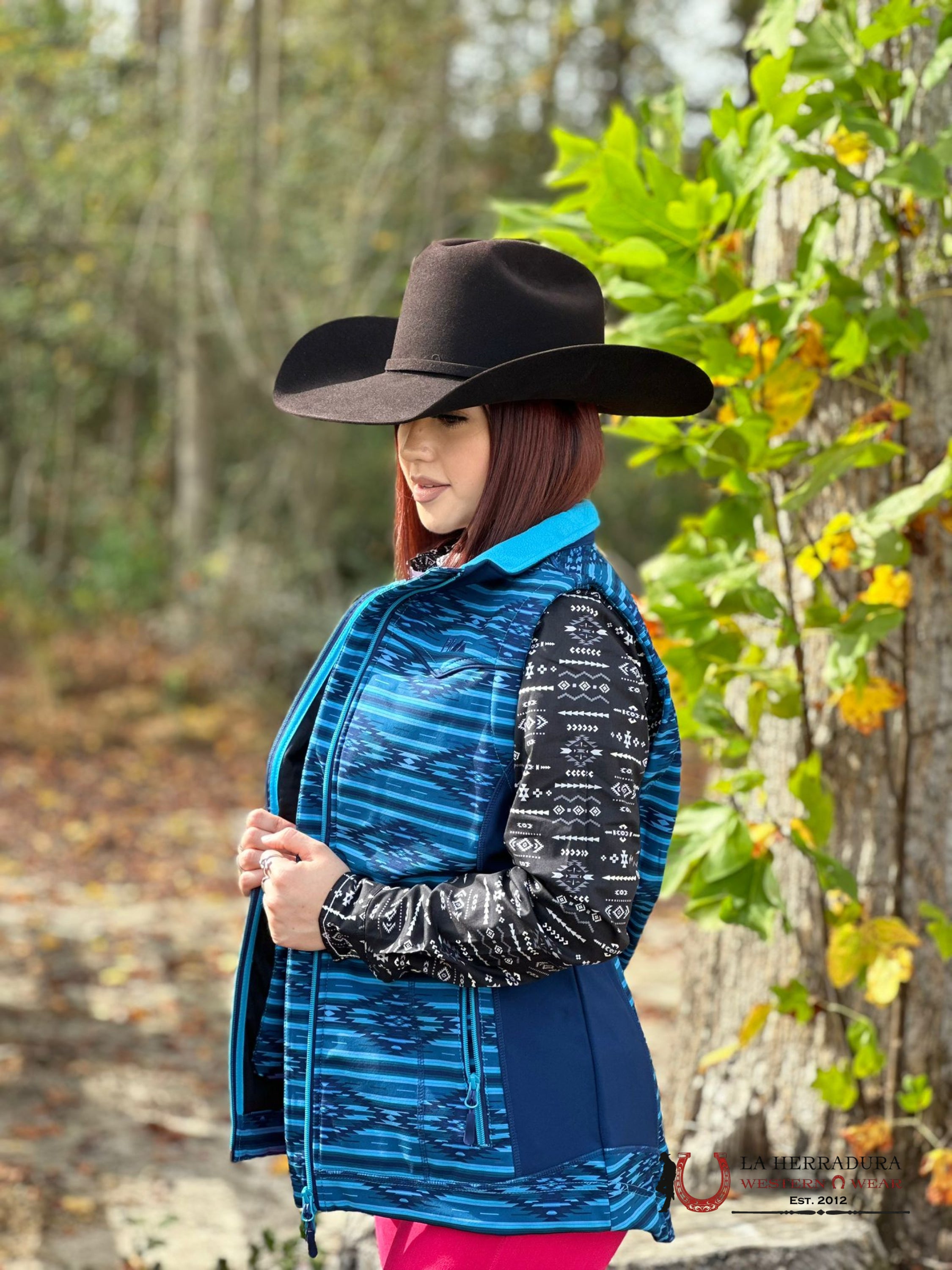 Rock&Roll Womens Panhandle Blue Aztec Pattern Vest Ropa Mujeres