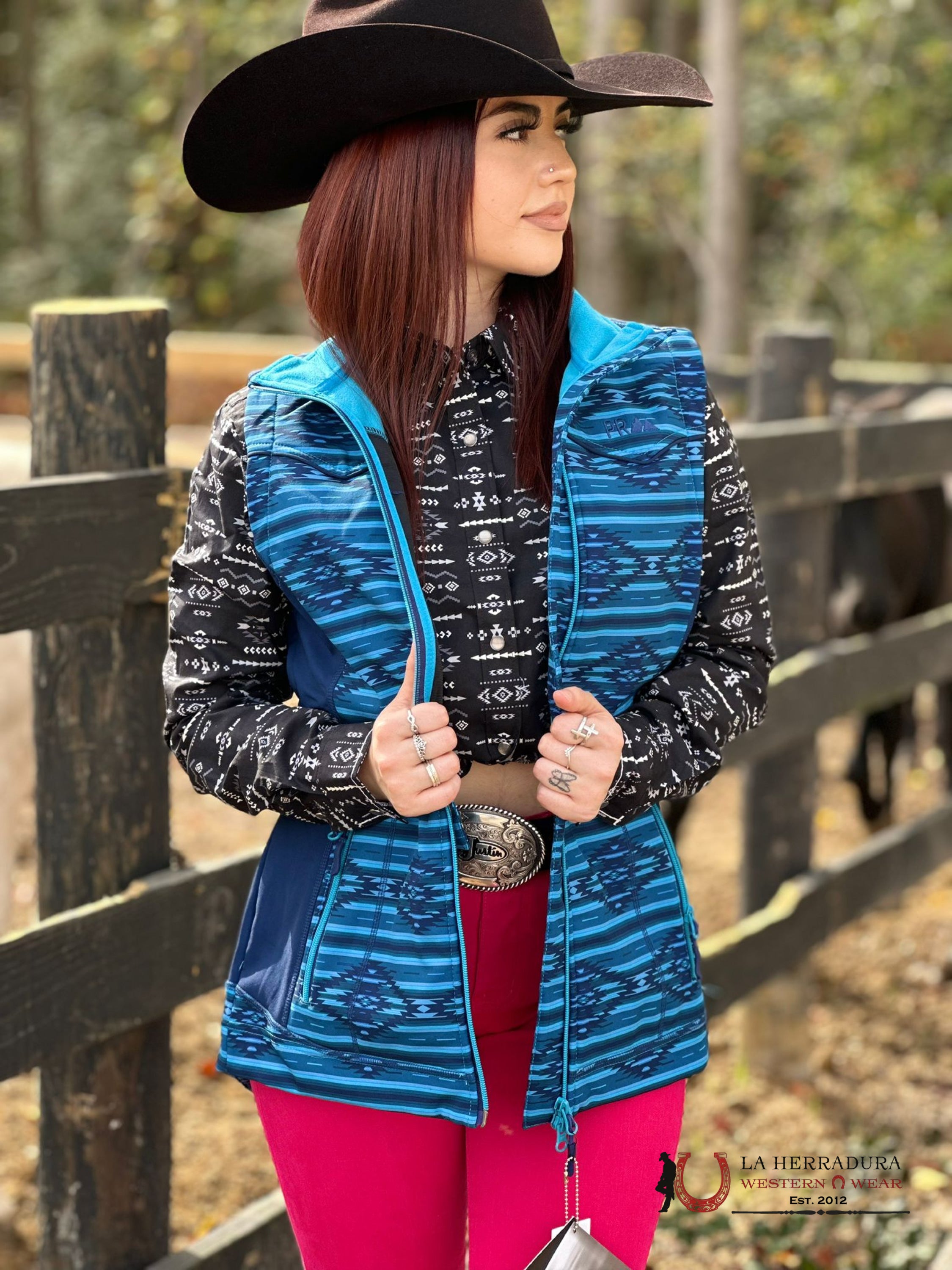 Rock&Roll Womens Panhandle Blue Aztec Pattern Vest Ropa Mujeres