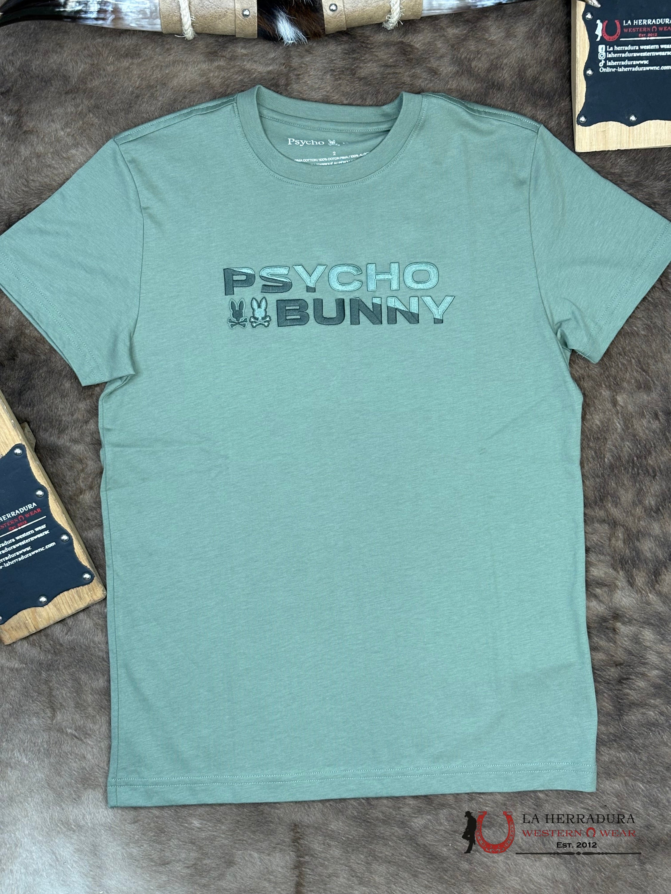 PSYCHO BUNNY Berni Emb. Wordmark Tee Sea Spray Short Sleeve ROPA HOMBRES