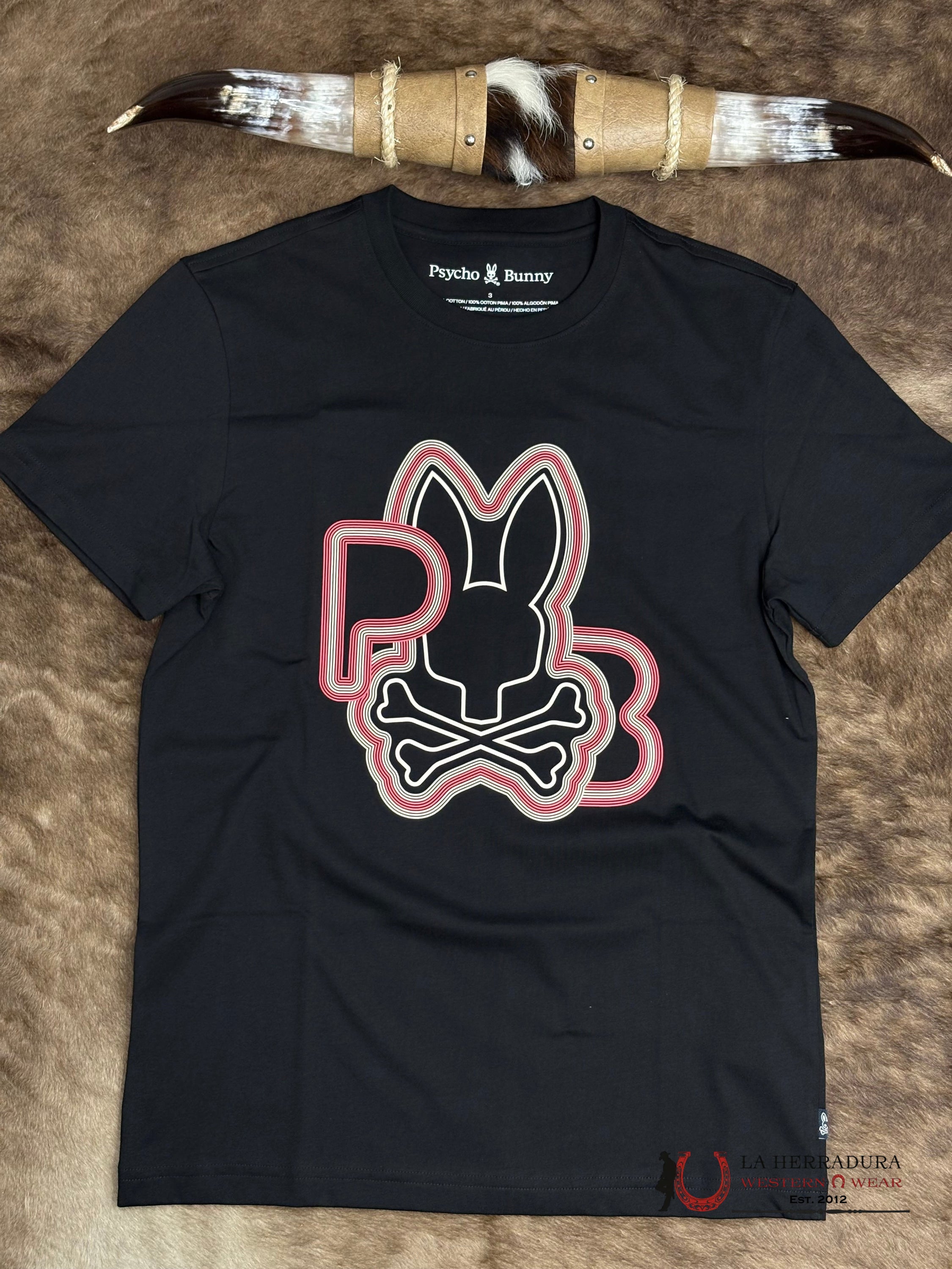 PSYCHO BUNNY CARLO GRAPHIC TEE BLACK SHIRT ROPA HOMBRES