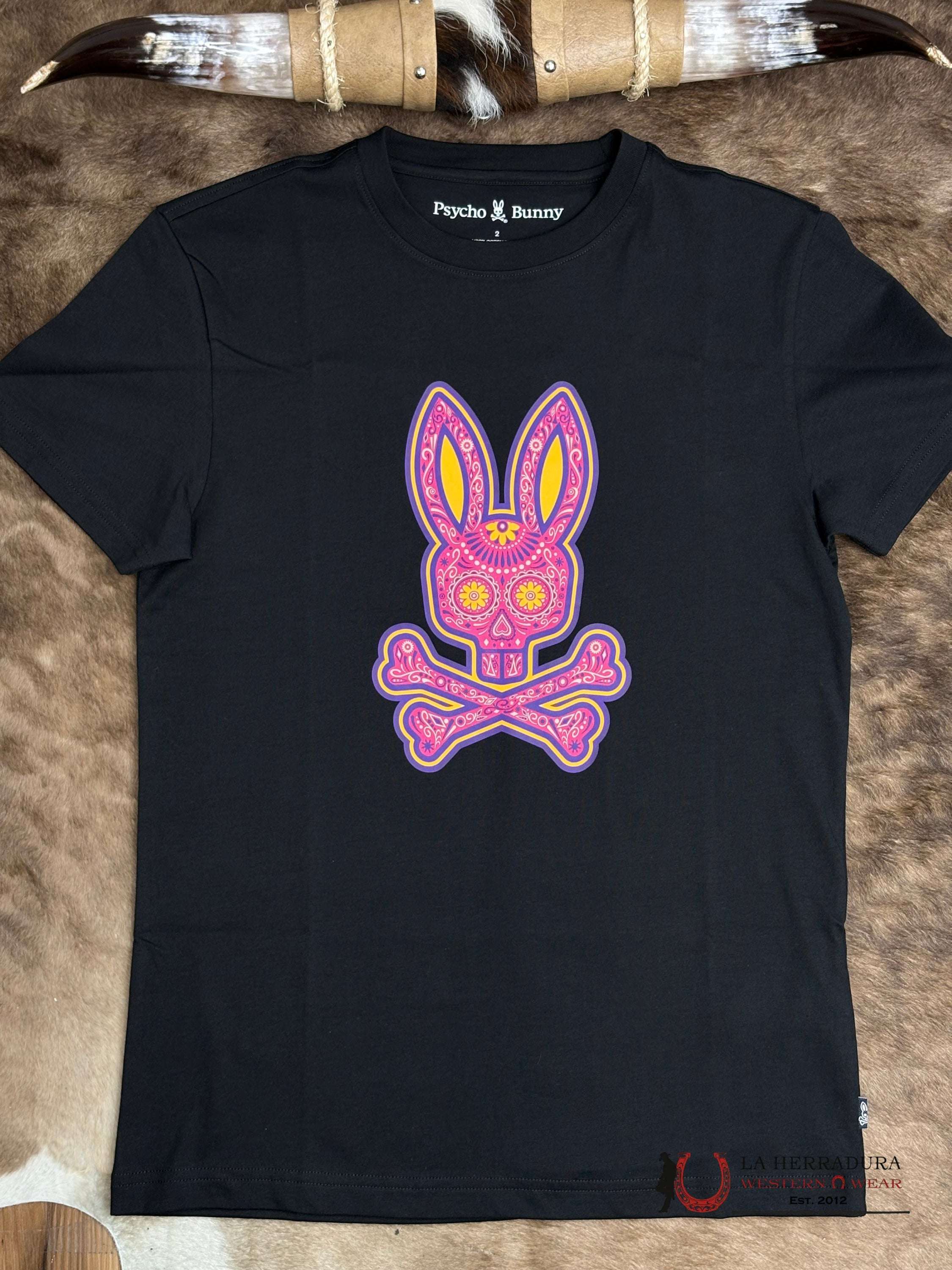 PSYCHO BUNNY DAY OF DEAD GRAPHIC TEE BLACK SHIRT ROPA HOMBRES