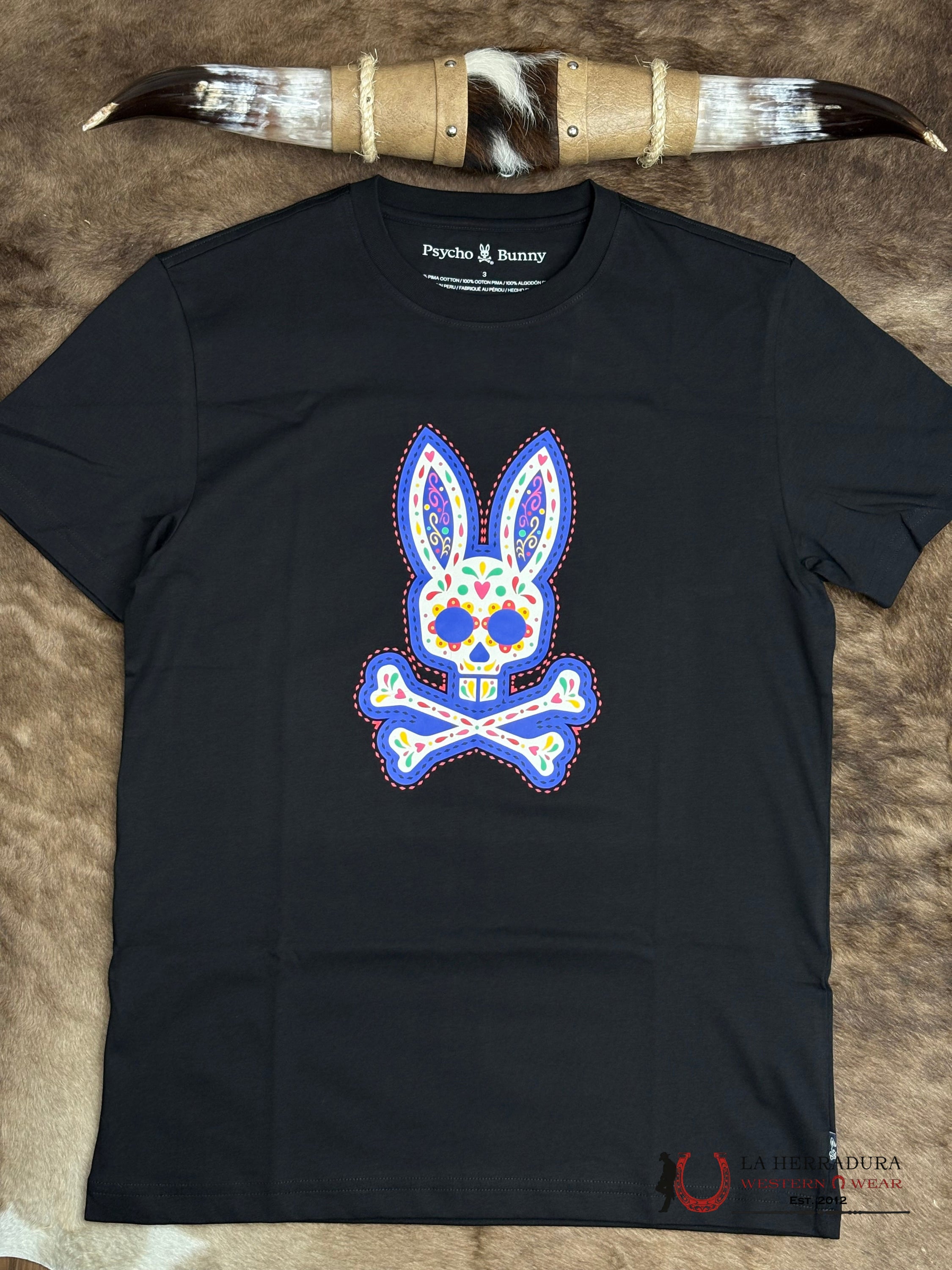PSYCHO BUNNY DAY OF DEAD GRAPHIC TEE BLACK SHIRT ROPA HOMBRES