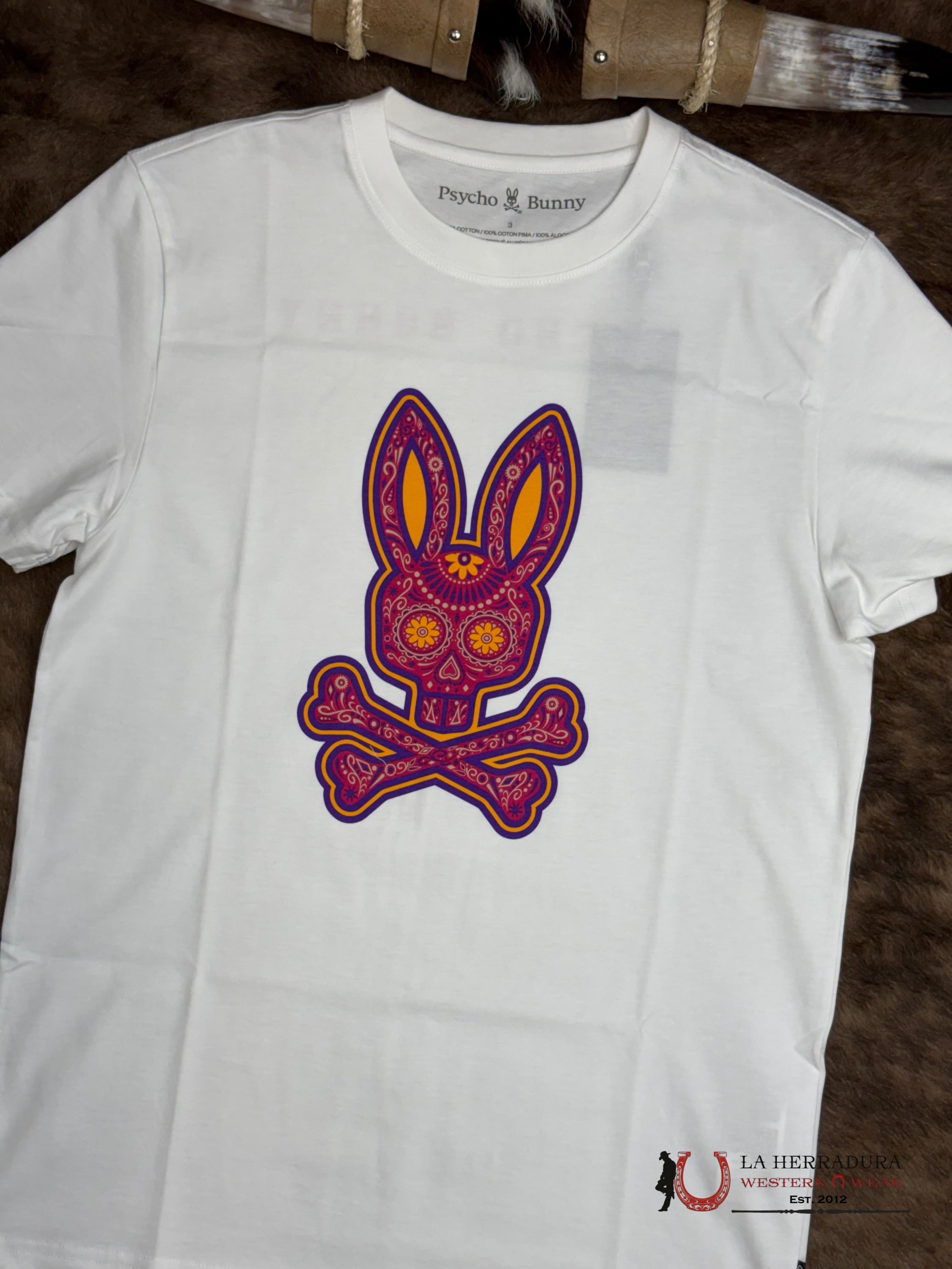 PSYCHO BUNNY DAY OF DEAD GRAPHIC TEE WHITE SHIRT ROPA HOMBRES