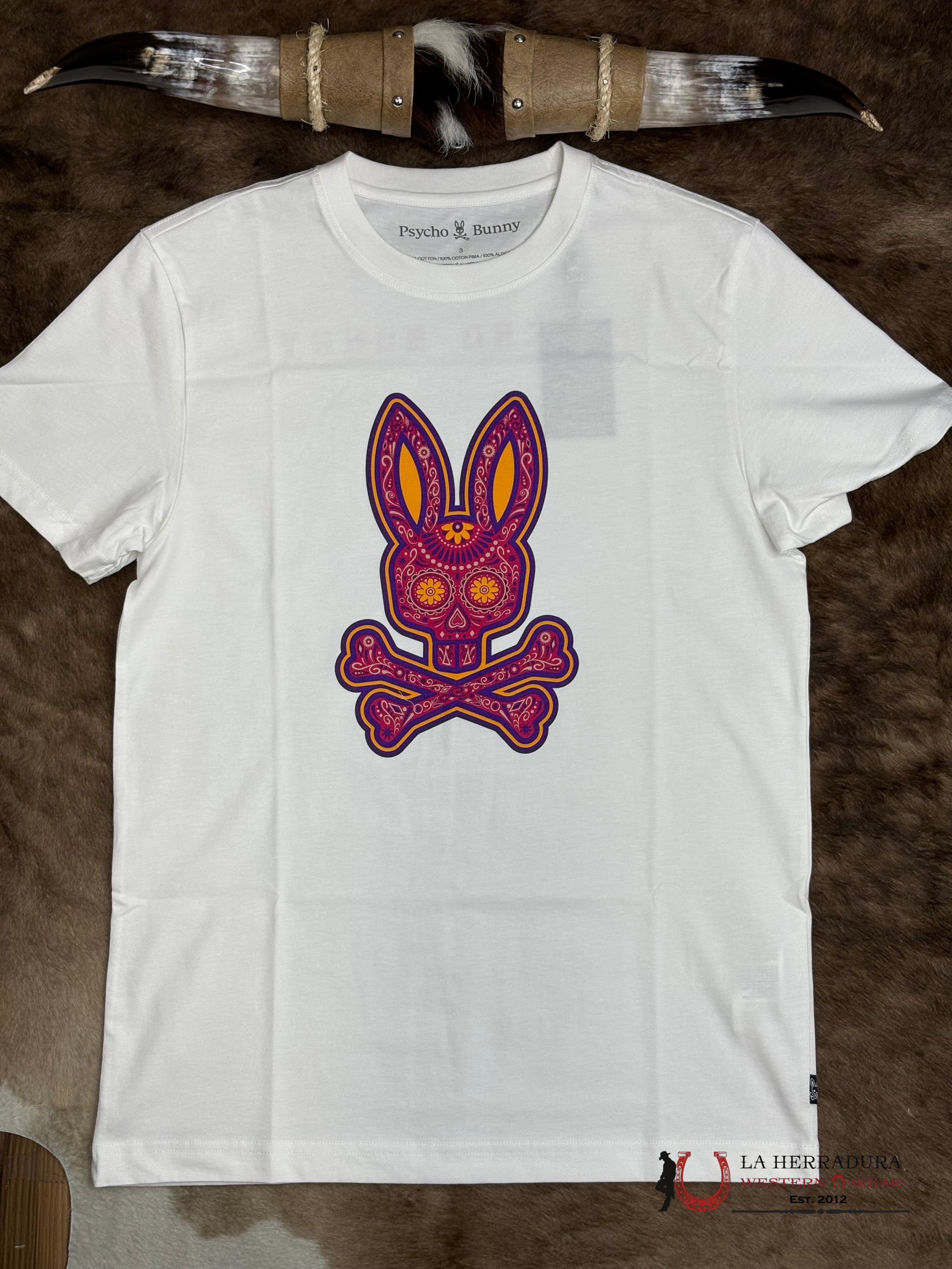 PSYCHO BUNNY DAY OF DEAD GRAPHIC TEE WHITE SHIRT ROPA HOMBRES