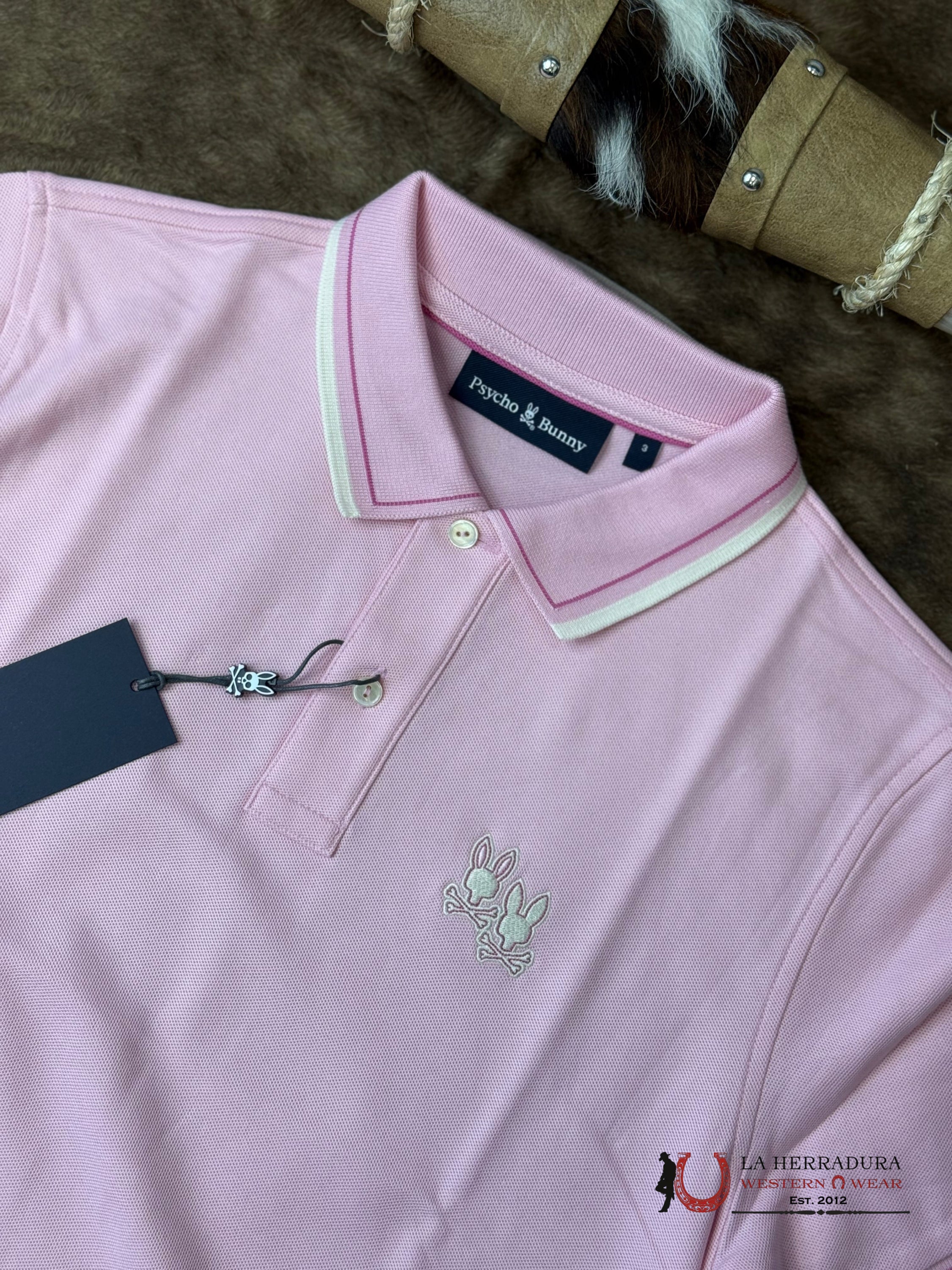 PSYCHO BUNNY Elliot Pique Polo Romance Rose Pink Shirt ROPA HOMBRES