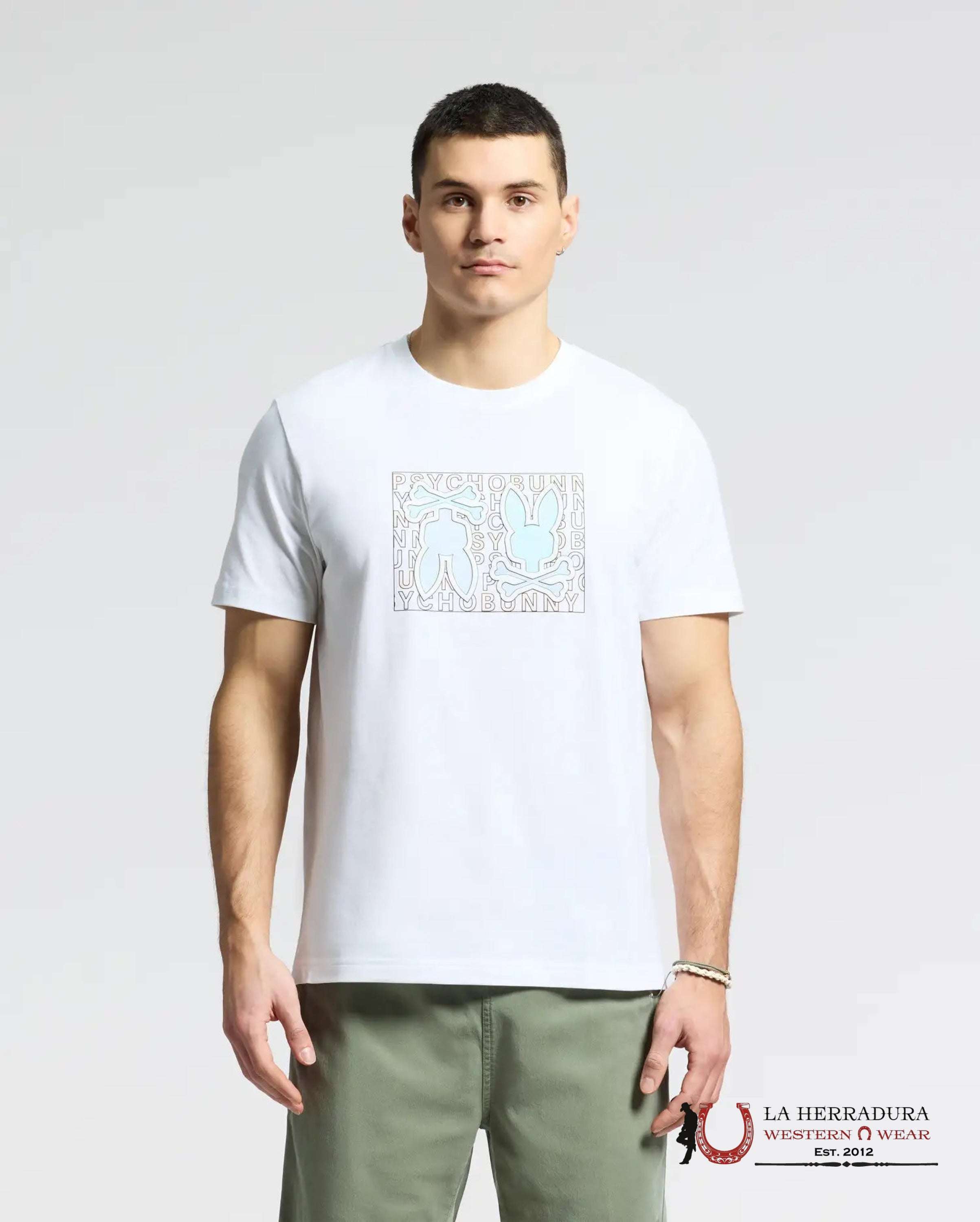 PSYCHO BUNNY GOLD COA ST GRAPHIC TEE WHITE SHIRT ROPA HOMBRES