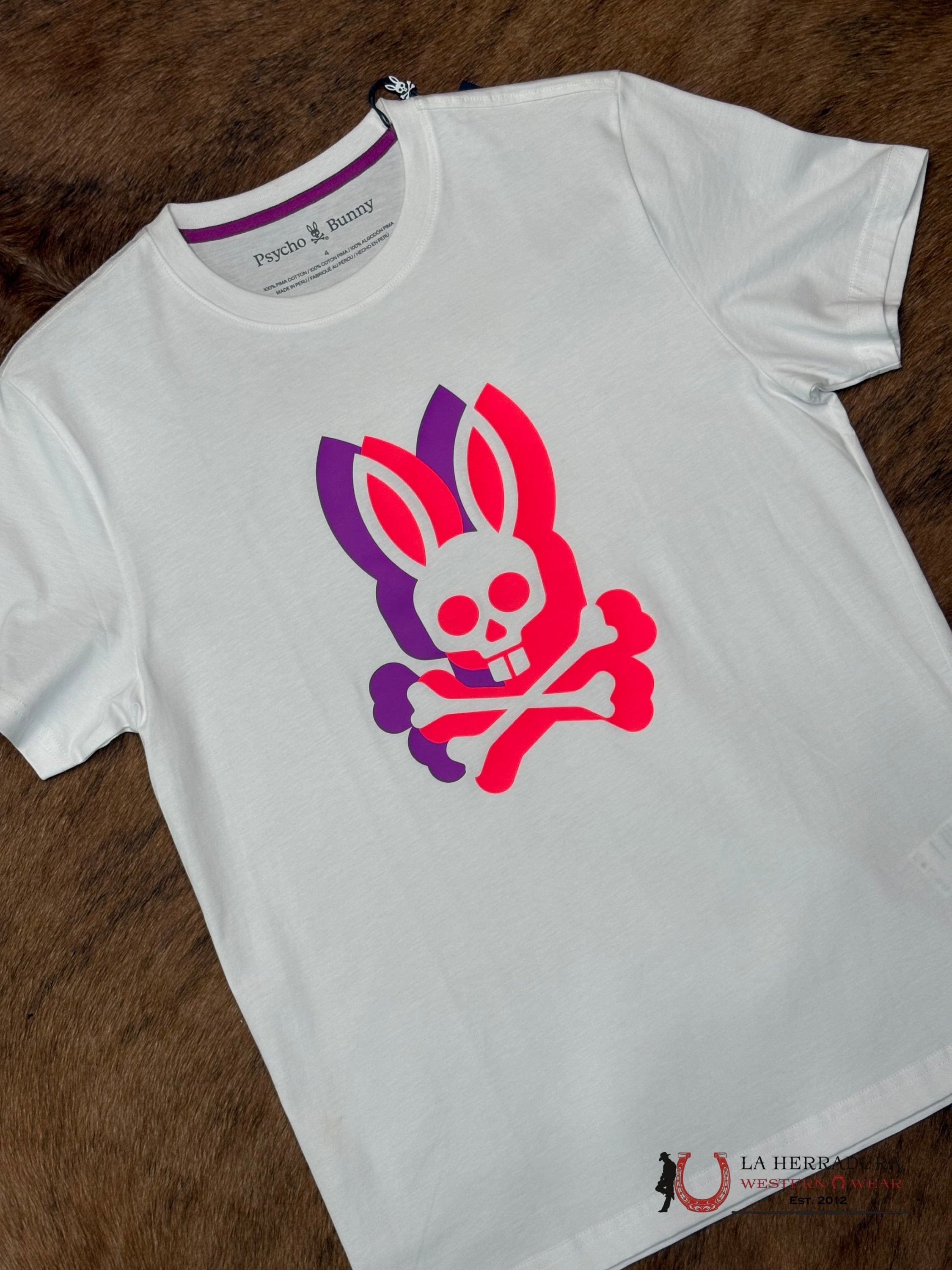 PSYCHO BUNNY GROVES GRAPHIC TEE WHITE CAP GRAY SHIRT ROPA HOMBRES